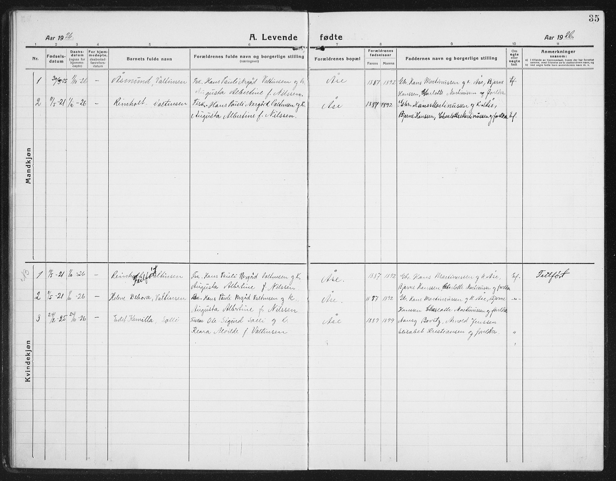 Ministerialprotokoller, klokkerbøker og fødselsregistre - Nordland, AV/SAT-A-1459/898/L1428: Parish register (copy) no. 898C03, 1918-1938, p. 35