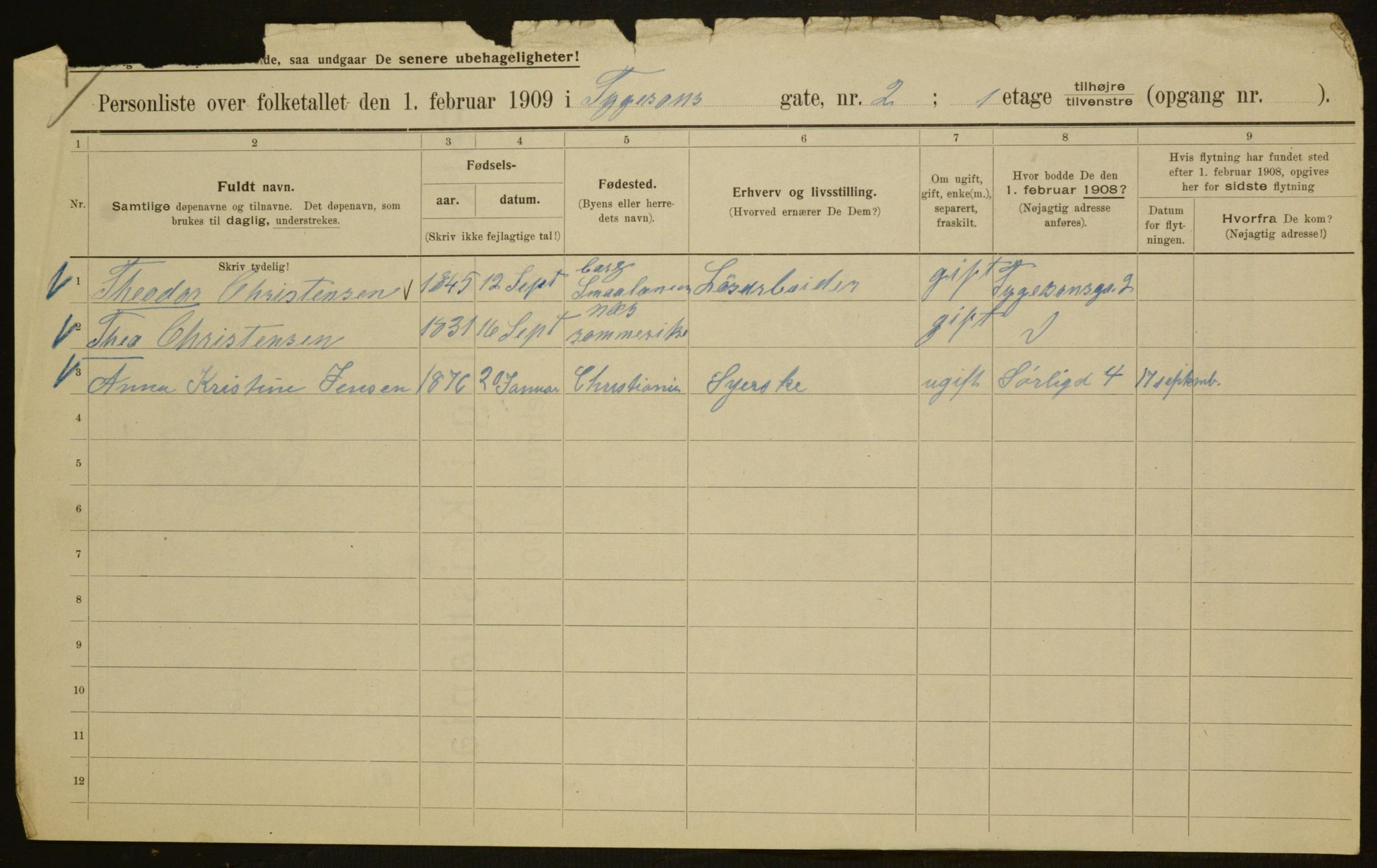 OBA, Municipal Census 1909 for Kristiania, 1909, p. 100950