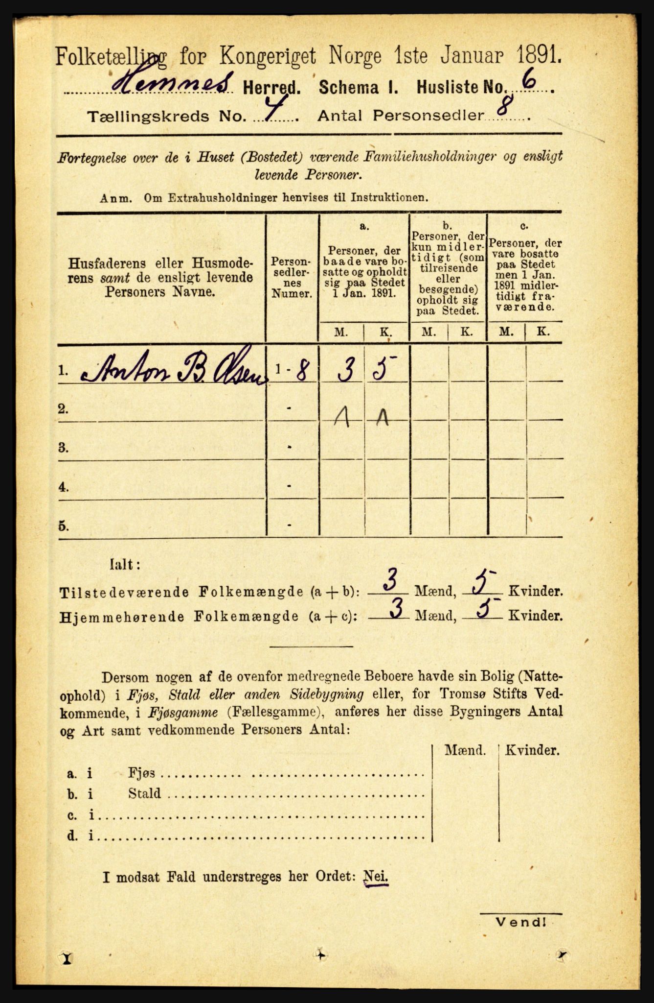 RA, 1891 census for 1832 Hemnes, 1891, p. 2206