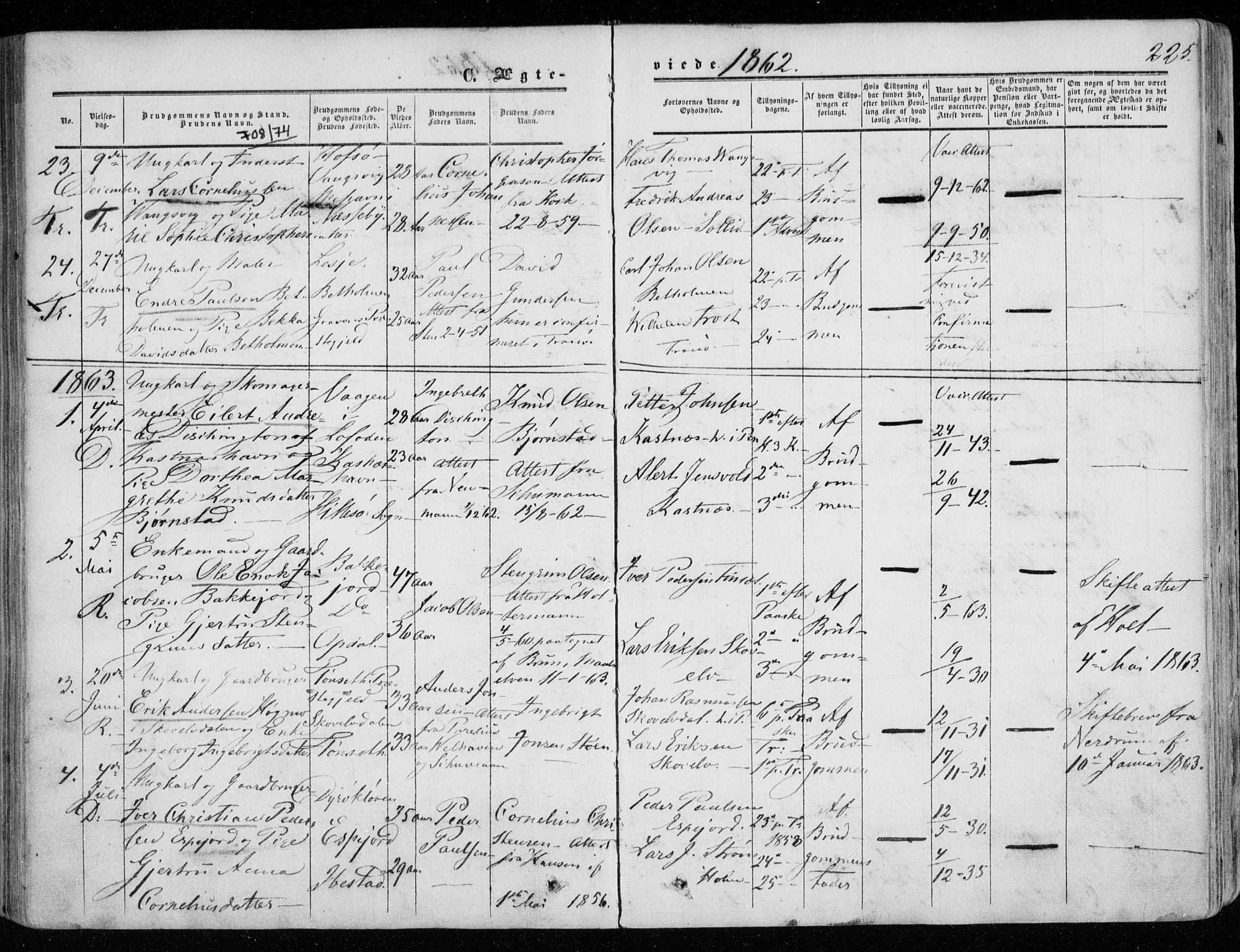 Tranøy sokneprestkontor, SATØ/S-1313/I/Ia/Iaa/L0007kirke: Parish register (official) no. 7, 1856-1866, p. 225