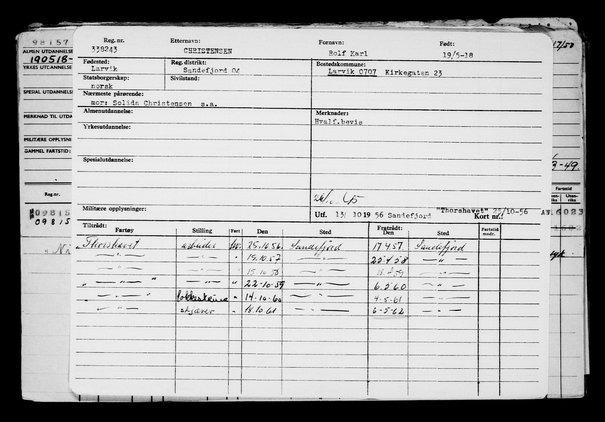 Direktoratet for sjømenn, AV/RA-S-3545/G/Gb/L0158: Hovedkort, 1918, p. 394