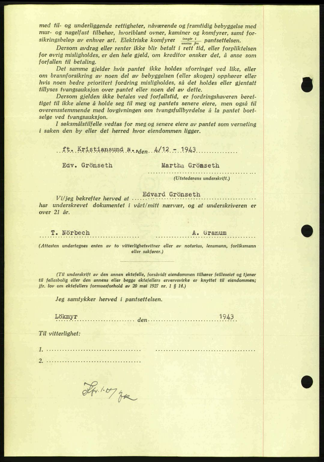 Nordmøre sorenskriveri, AV/SAT-A-4132/1/2/2Ca: Mortgage book no. B91, 1943-1944, Diary no: : 2638/1943