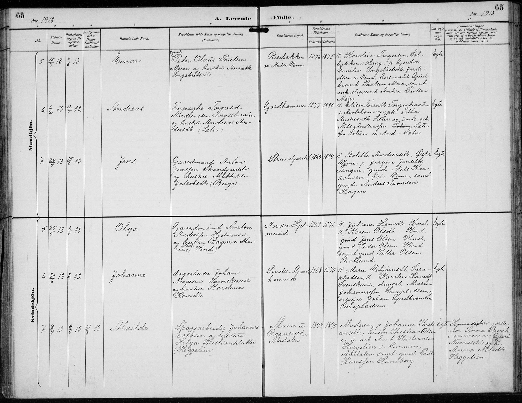 Lunder kirkebøker, AV/SAKO-A-629/F/Fb/L0001: Parish register (official) no. II 1, 1893-1916, p. 65