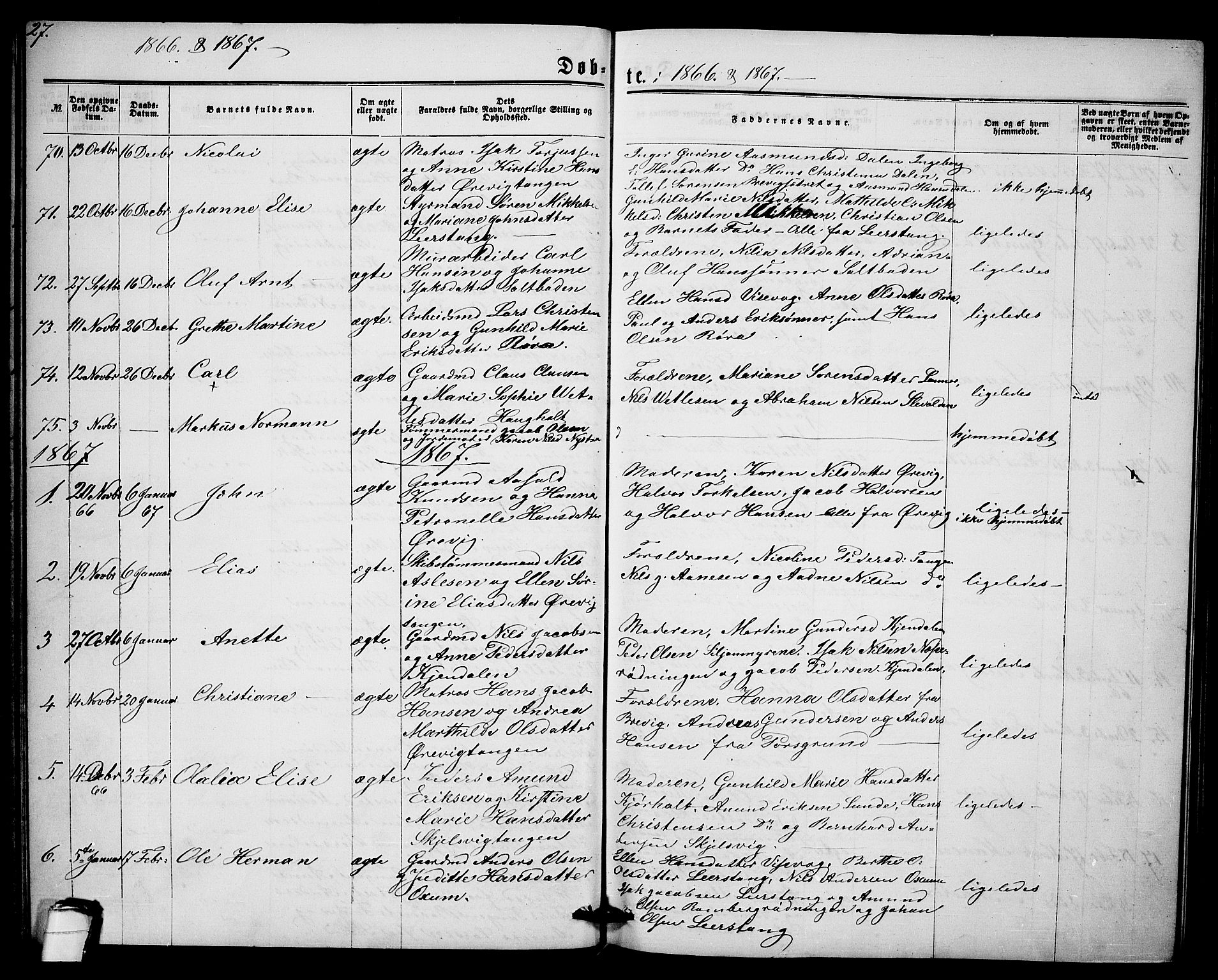 Eidanger kirkebøker, AV/SAKO-A-261/G/Ga/L0001: Parish register (copy) no. 1, 1863-1878, p. 27