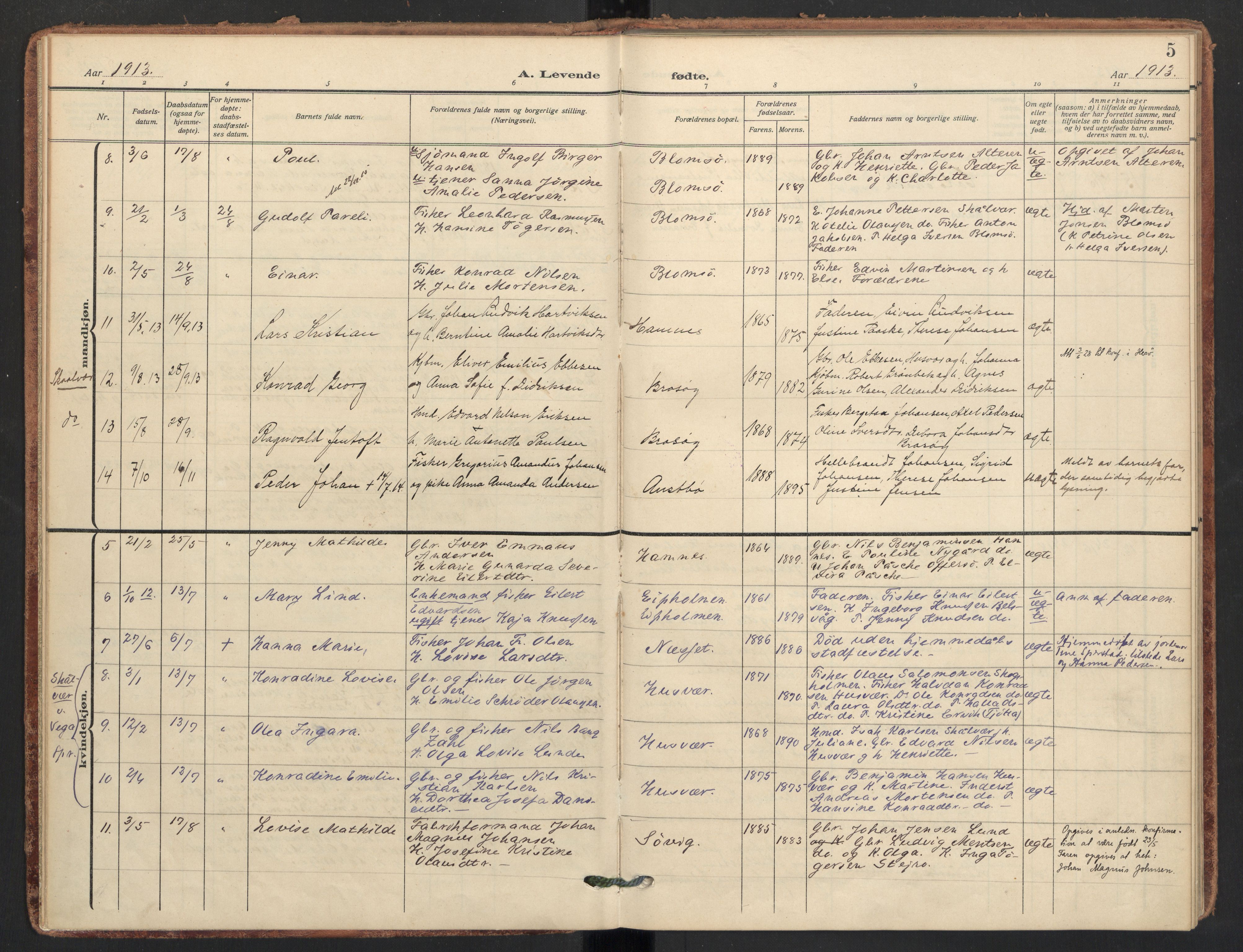 Ministerialprotokoller, klokkerbøker og fødselsregistre - Nordland, SAT/A-1459/830/L0455: Parish register (official) no. 830A19, 1912-1942, p. 5
