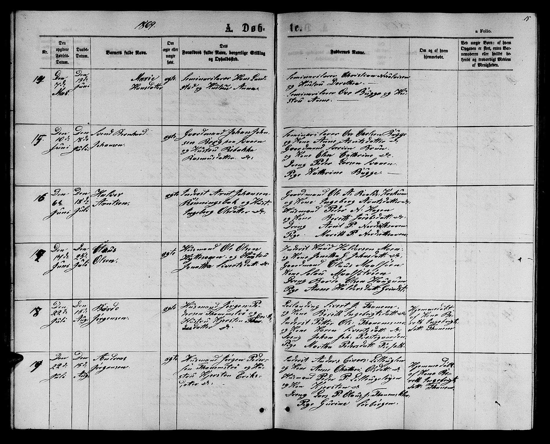 Ministerialprotokoller, klokkerbøker og fødselsregistre - Sør-Trøndelag, SAT/A-1456/618/L0451: Parish register (copy) no. 618C02, 1865-1883, p. 15