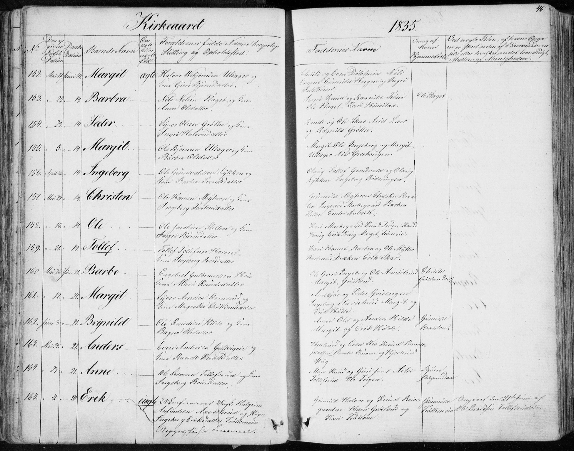 Nes kirkebøker, SAKO/A-236/F/Fa/L0009: Parish register (official) no. 9, 1834-1863, p. 46