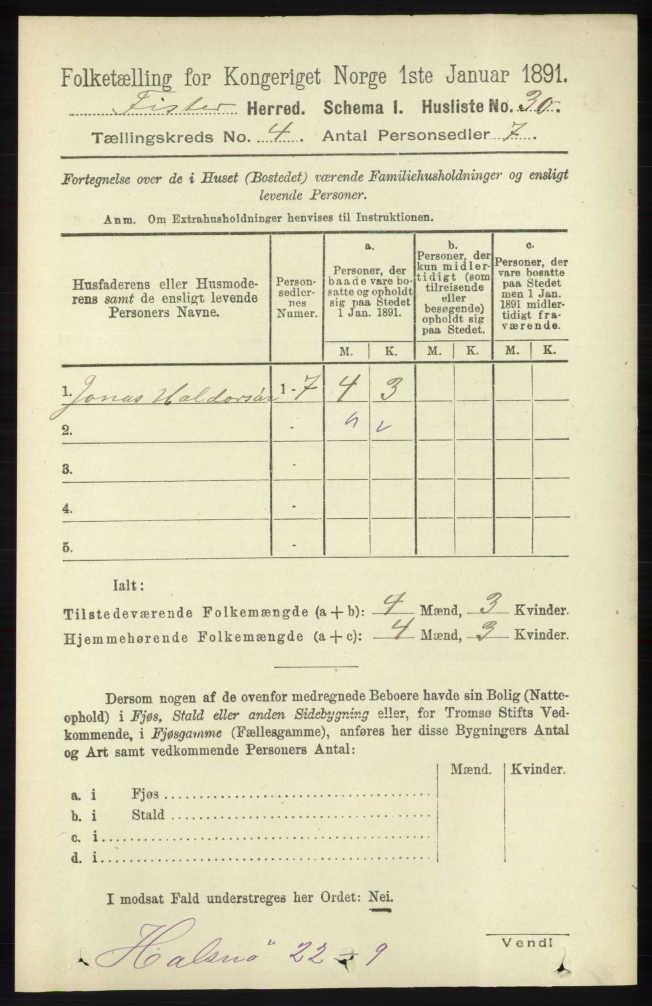 RA, 1891 census for 1132 Fister, 1891, p. 849