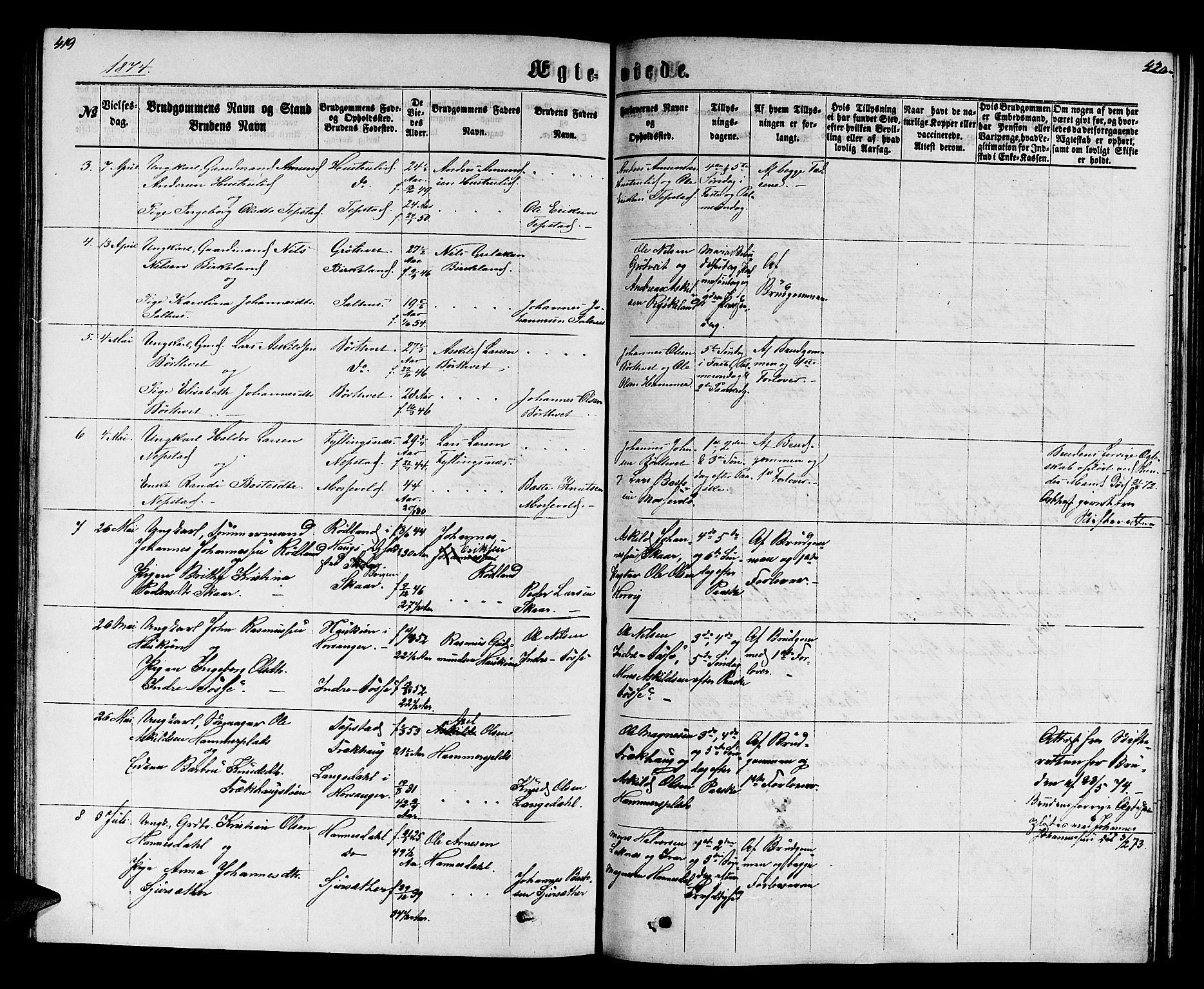 Hamre sokneprestembete, SAB/A-75501/H/Ha/Hab: Parish register (copy) no. B 2, 1863-1880, p. 419-420