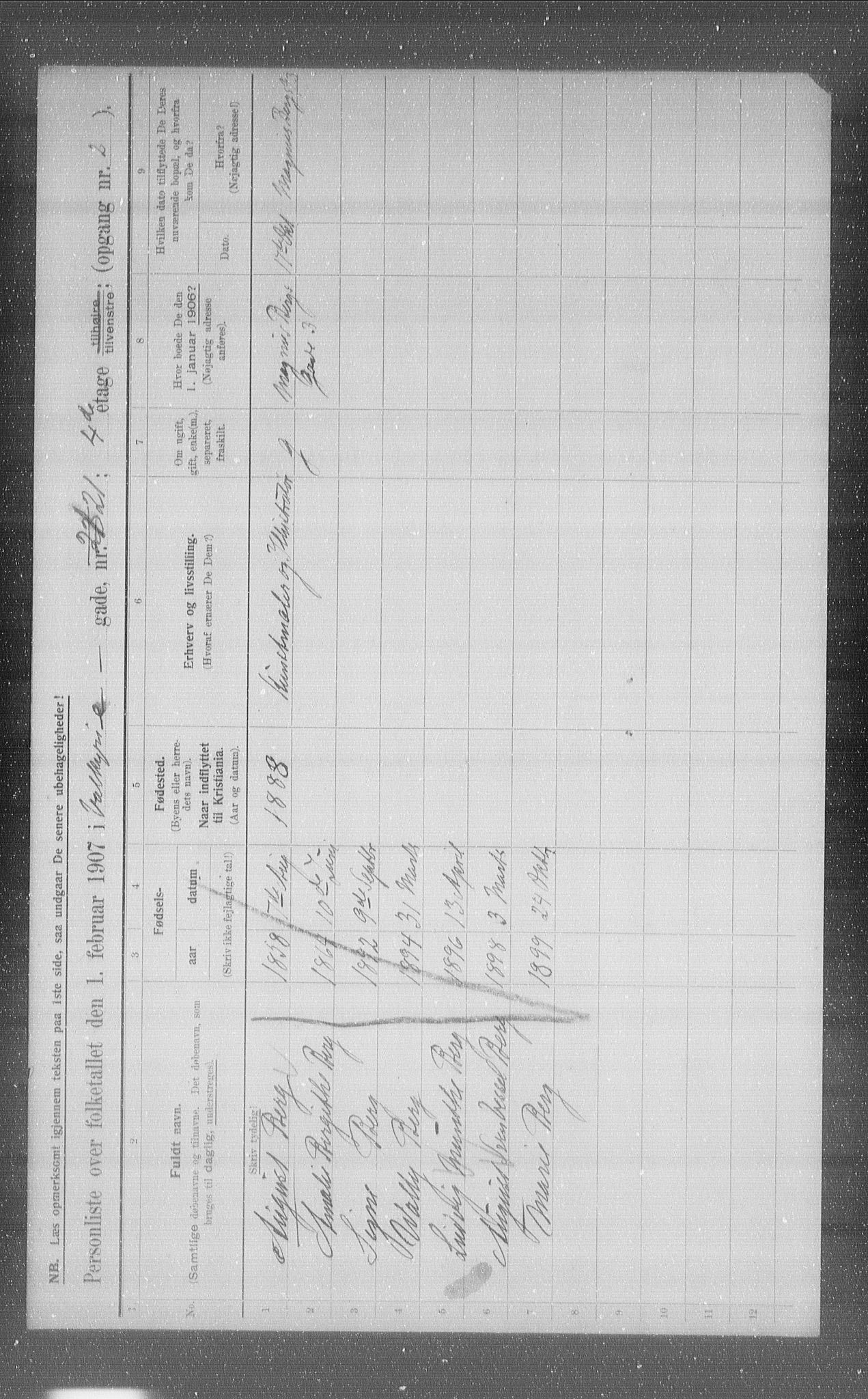 OBA, Municipal Census 1907 for Kristiania, 1907, p. 61958