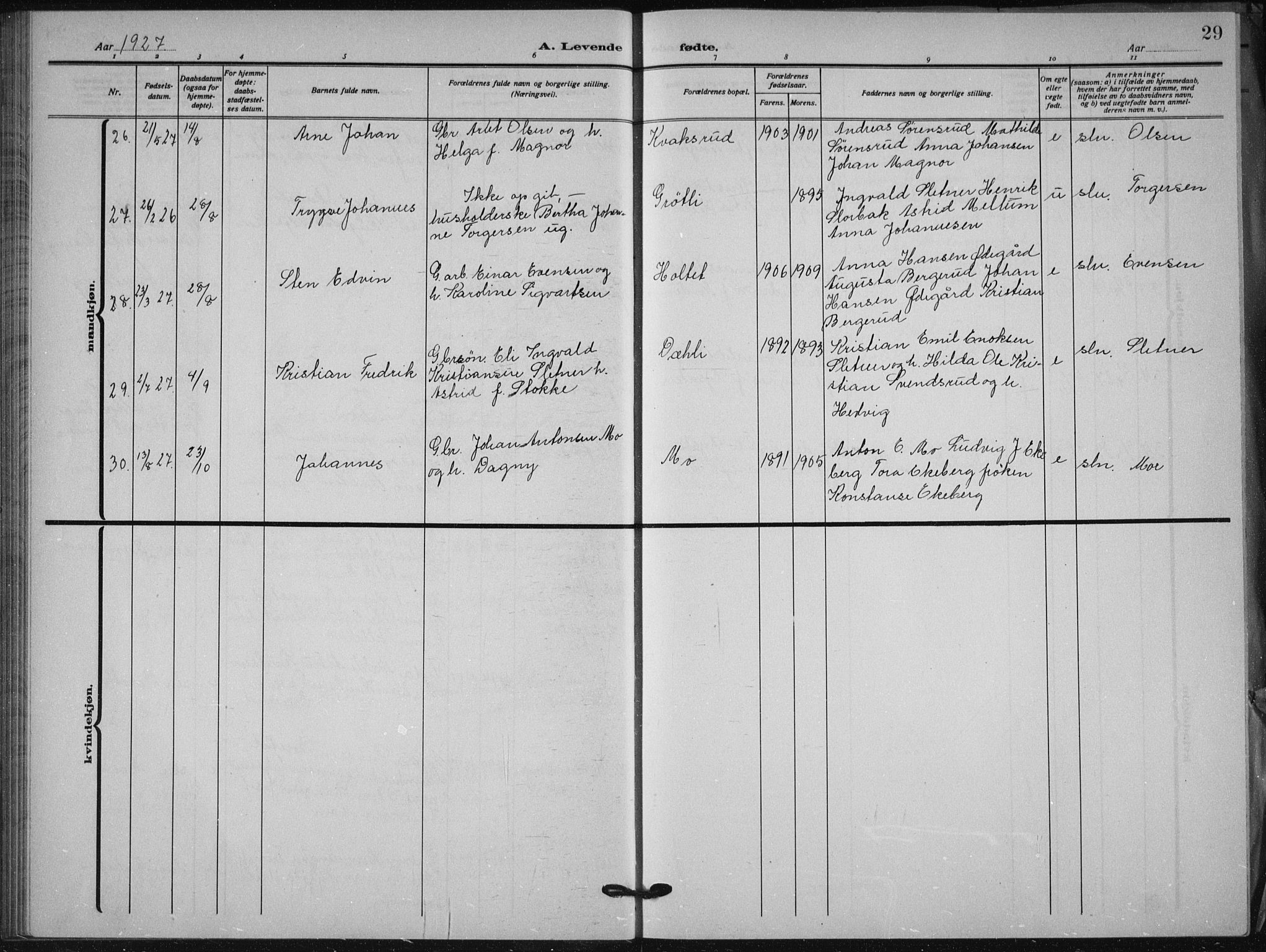 Aurskog prestekontor Kirkebøker, AV/SAO-A-10304a/G/Ga/L0006: Parish register (copy) no. I 6, 1923-1939, p. 29