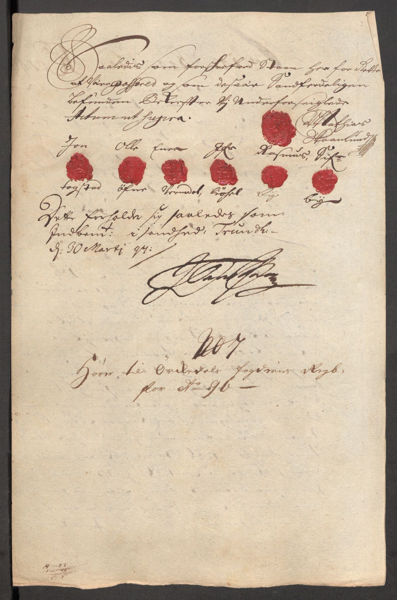 Rentekammeret inntil 1814, Reviderte regnskaper, Fogderegnskap, AV/RA-EA-4092/R60/L3946: Fogderegnskap Orkdal og Gauldal, 1696, p. 232