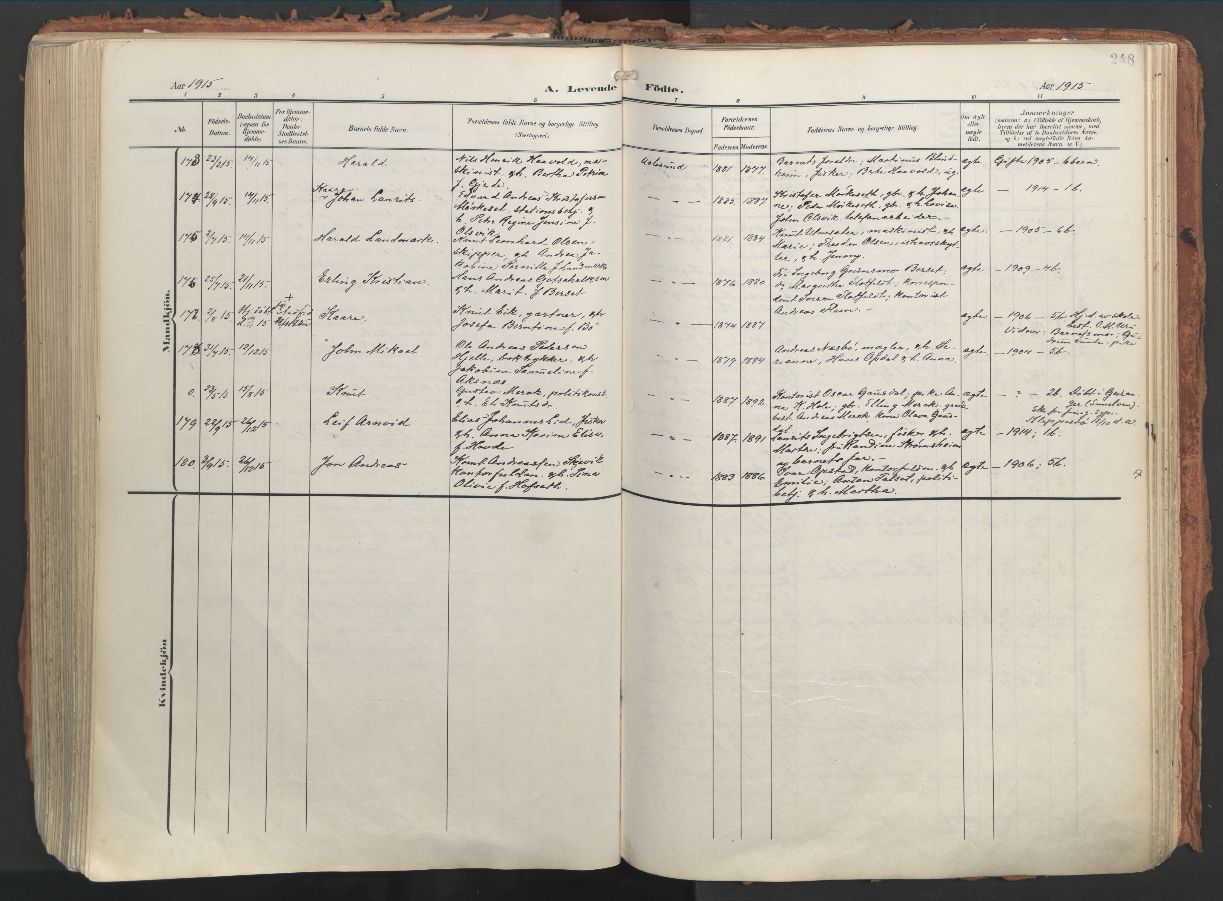 Ministerialprotokoller, klokkerbøker og fødselsregistre - Møre og Romsdal, AV/SAT-A-1454/529/L0460: Parish register (official) no. 529A10, 1906-1917, p. 248