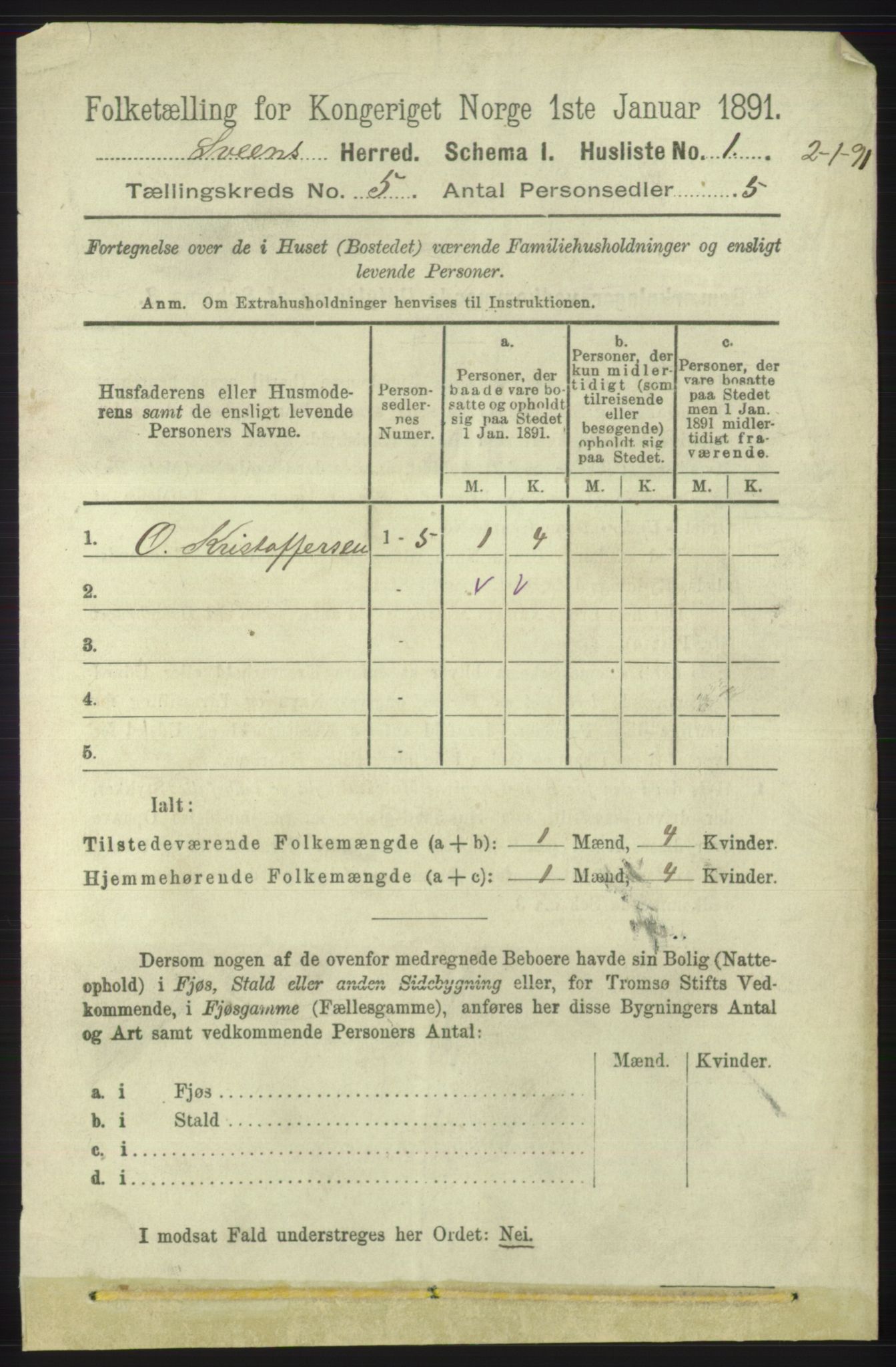RA, 1891 census for 1216 Sveio, 1891, p. 1411