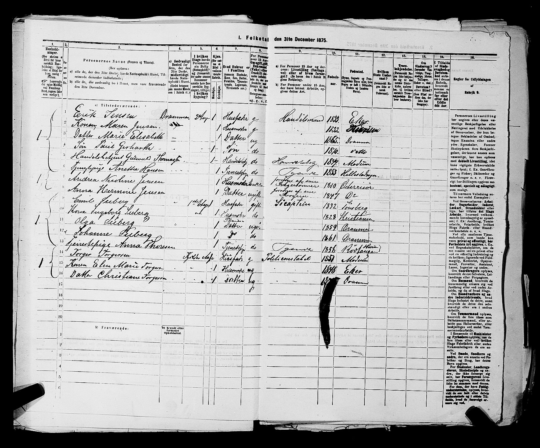 SAKO, 1875 census for 0602 Drammen, 1875, p. 953