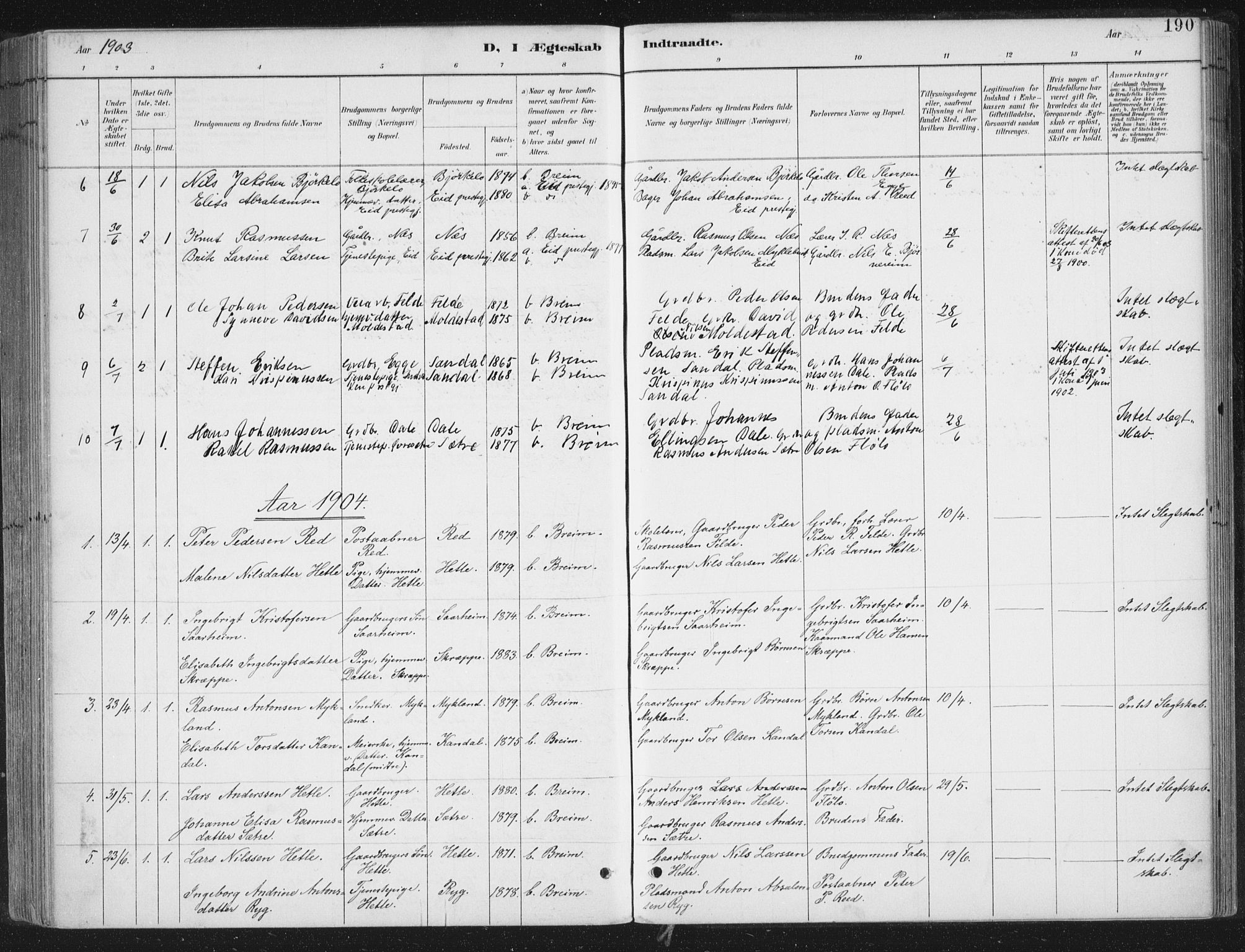 Gloppen sokneprestembete, SAB/A-80101/H/Haa/Haac/L0002: Parish register (official) no. C  2, 1887-1904, p. 190