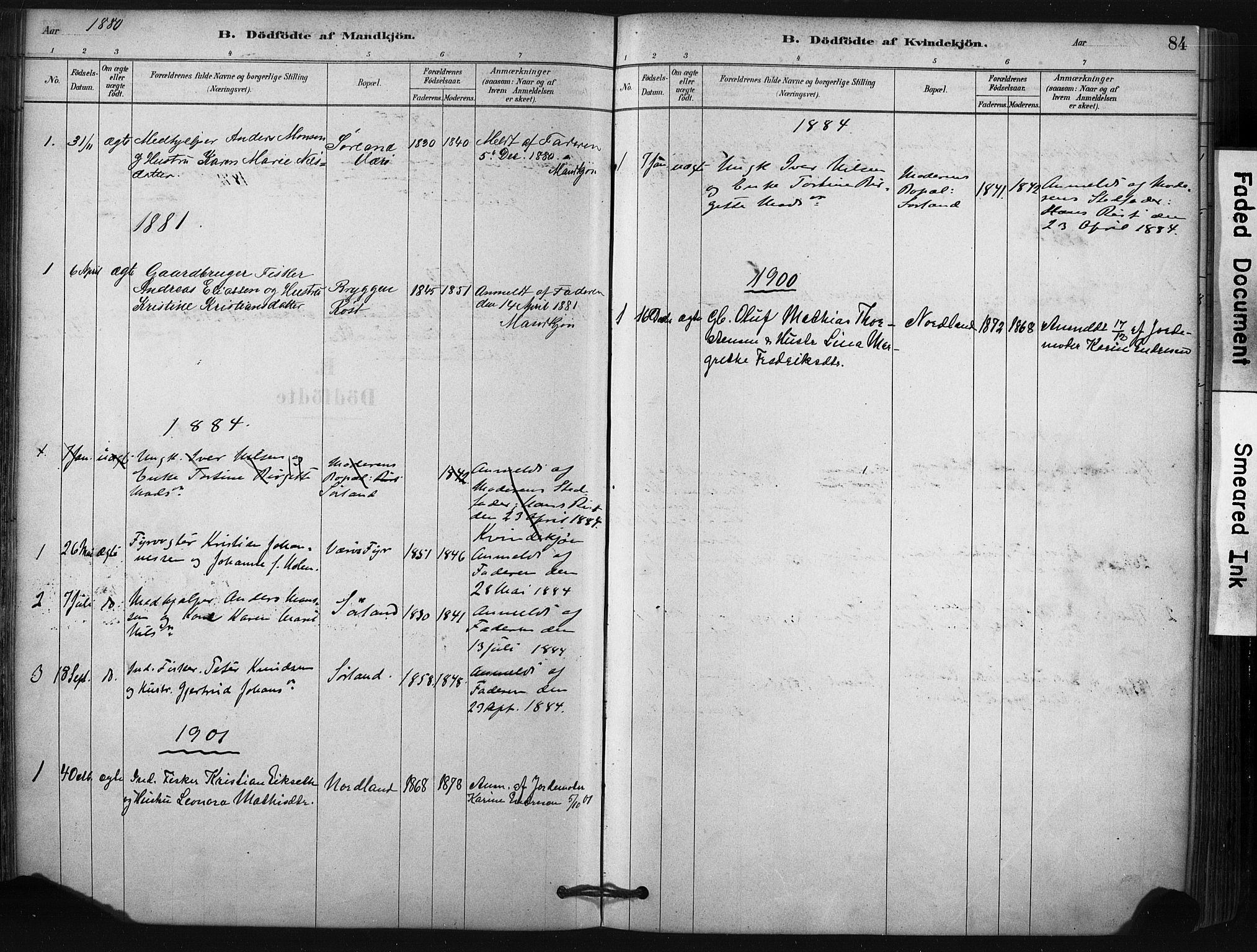 Ministerialprotokoller, klokkerbøker og fødselsregistre - Nordland, AV/SAT-A-1459/807/L0122: Parish register (official) no. 807A05, 1880-1902, p. 84