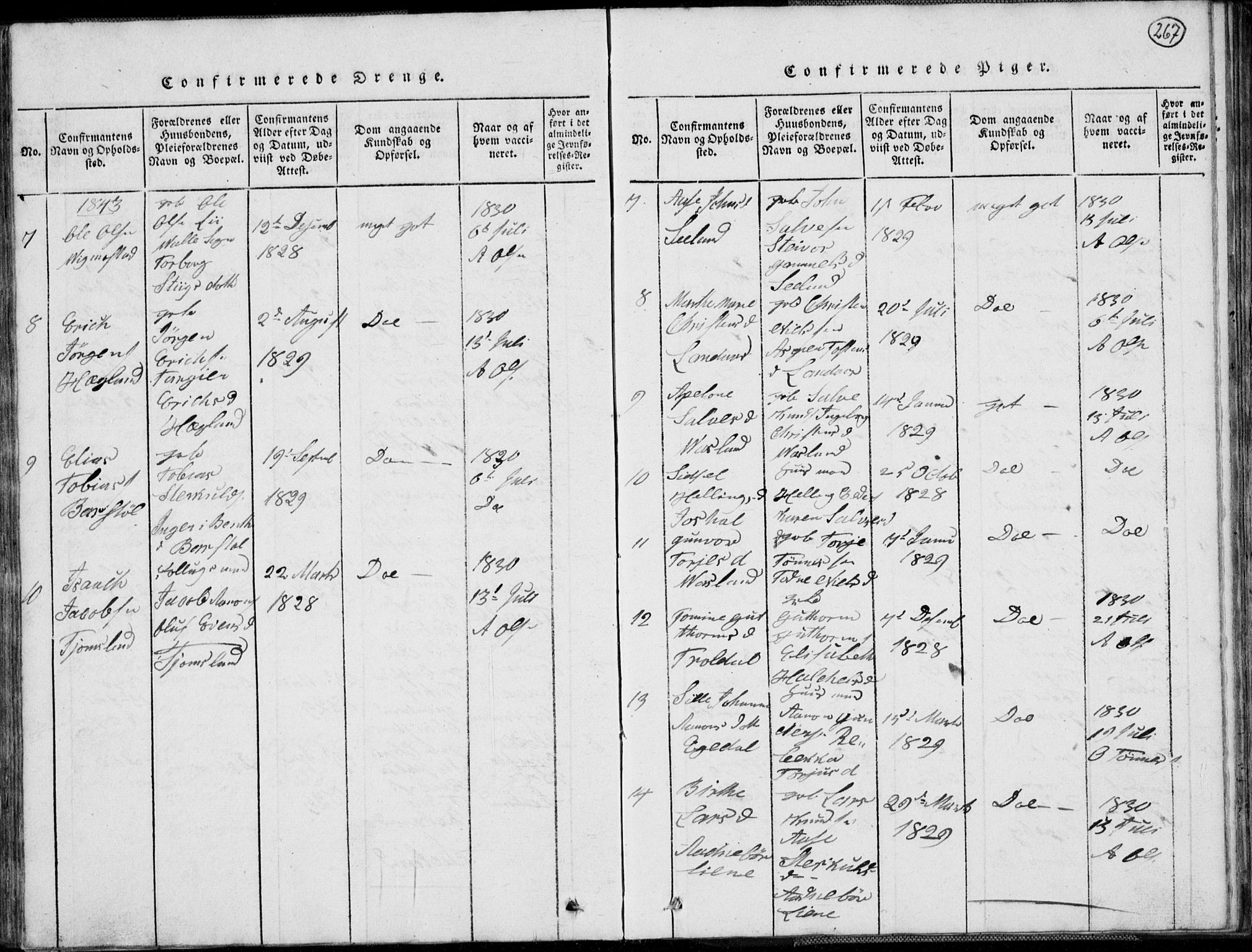 Nord-Audnedal sokneprestkontor, AV/SAK-1111-0032/F/Fb/Fbb/L0001: Parish register (copy) no. B 1, 1816-1858, p. 267