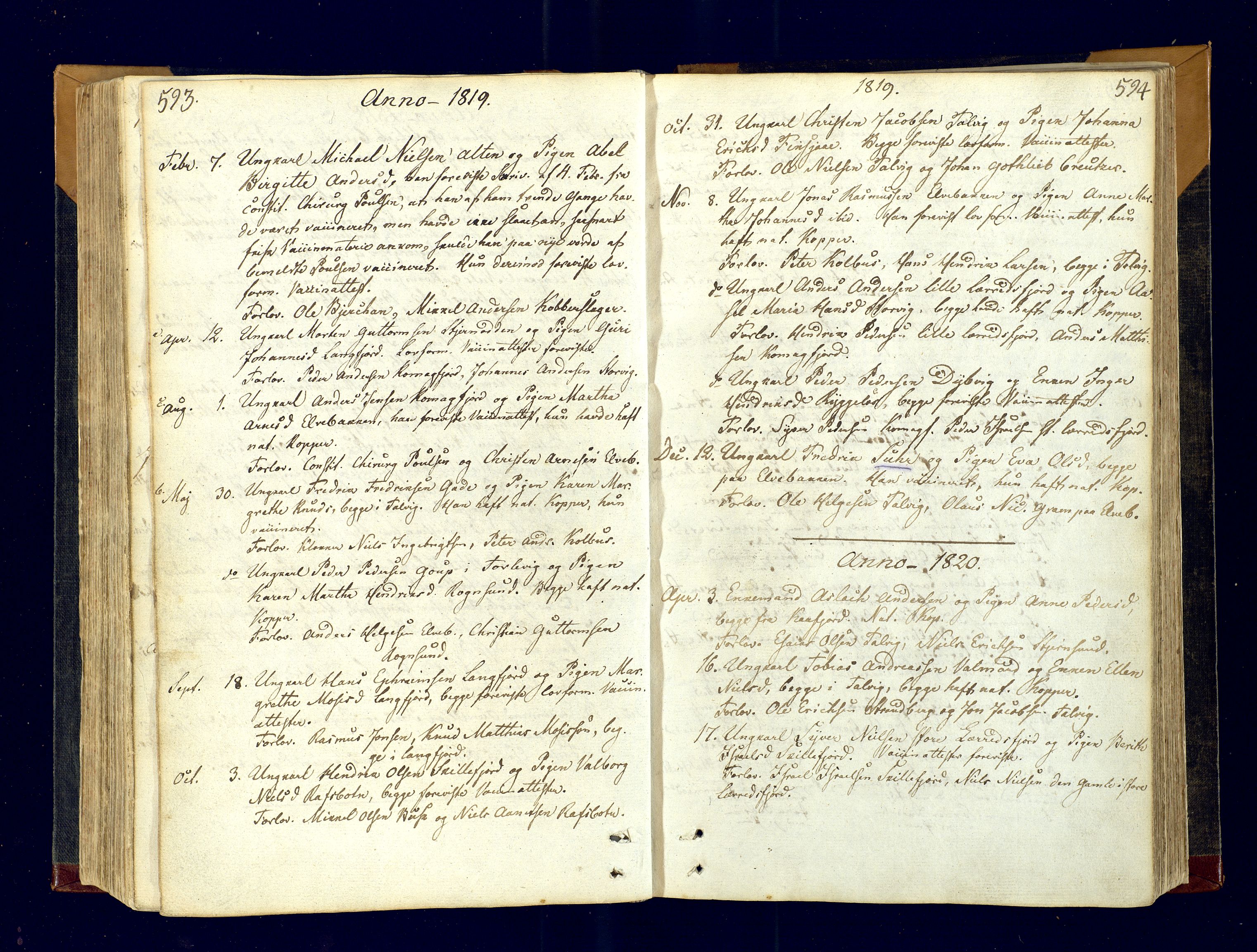 Talvik sokneprestkontor, SATØ/S-1337/H/Ha/L0007kirke: Parish register (official) no. 7, 1813-1821, p. 593-594