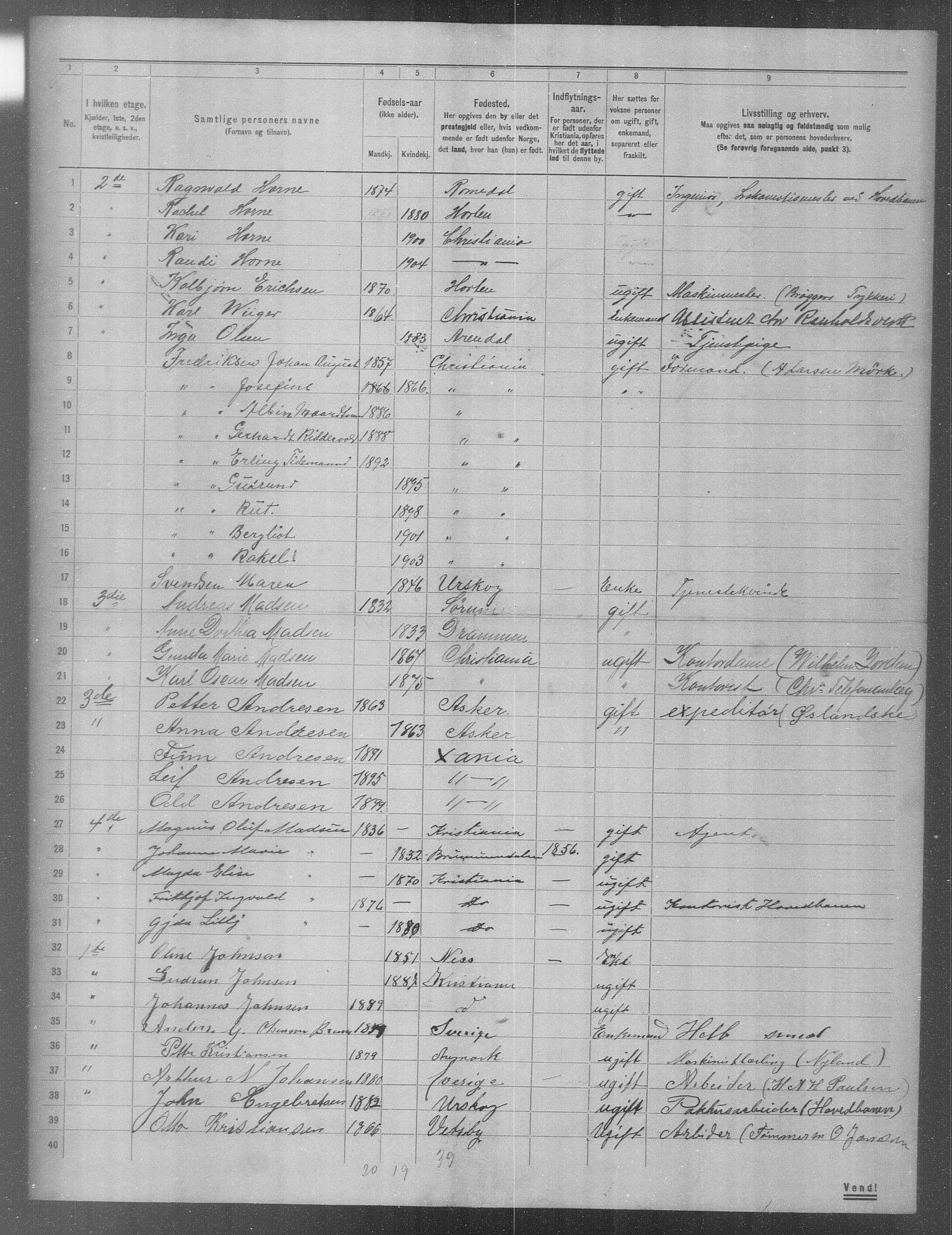 OBA, Municipal Census 1904 for Kristiania, 1904, p. 1201