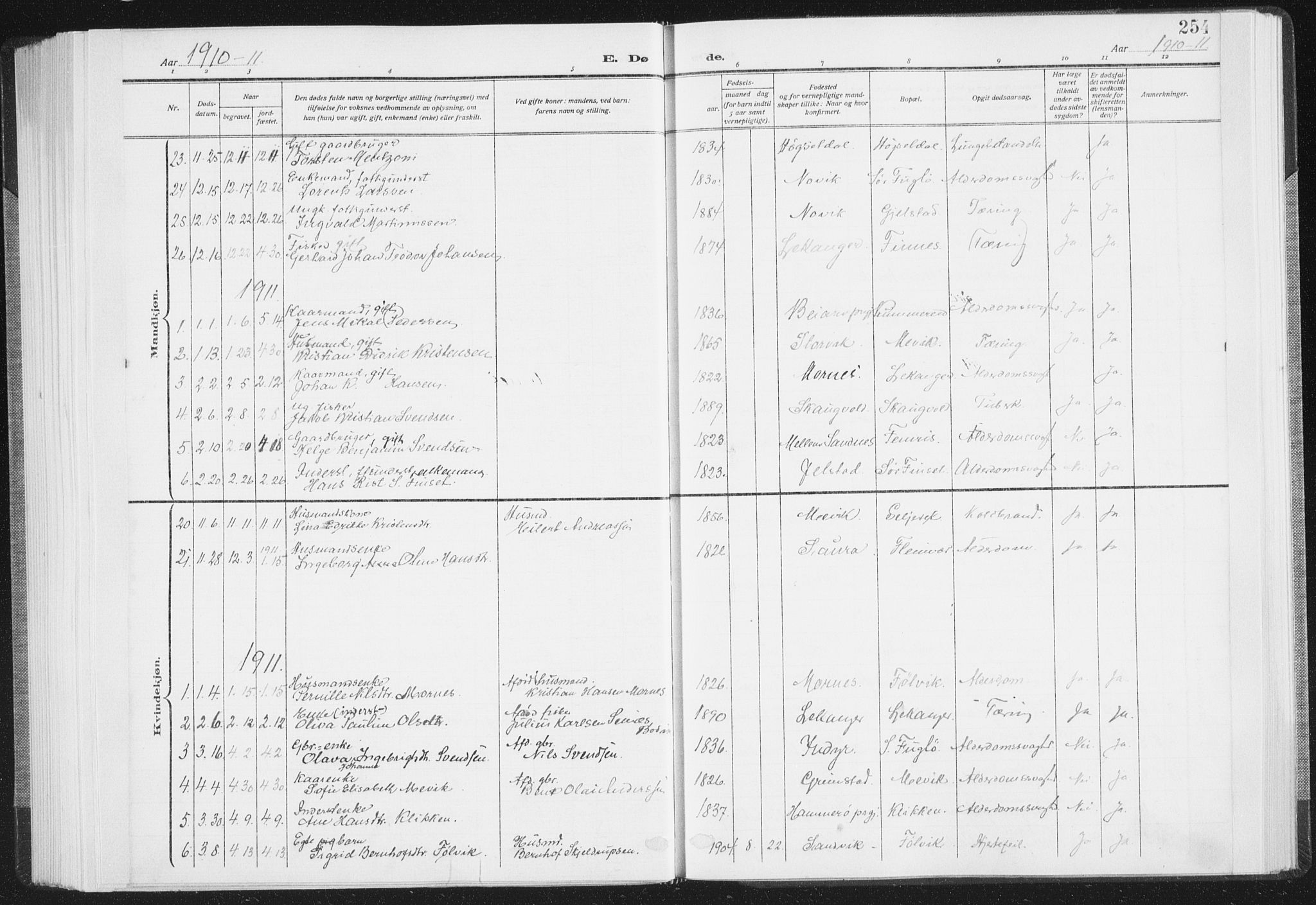 Ministerialprotokoller, klokkerbøker og fødselsregistre - Nordland, SAT/A-1459/805/L0104: Parish register (official) no. 805A09, 1909-1926, p. 254