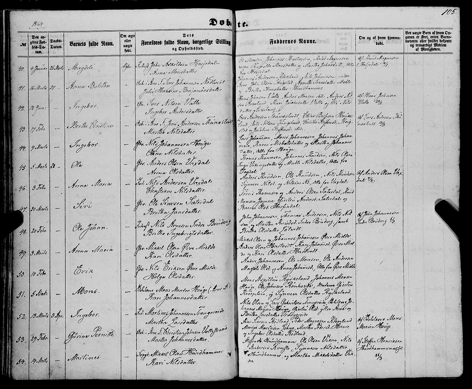 Haus sokneprestembete, SAB/A-75601/H/Haa: Parish register (official) no. A 17, 1858-1870, p. 105