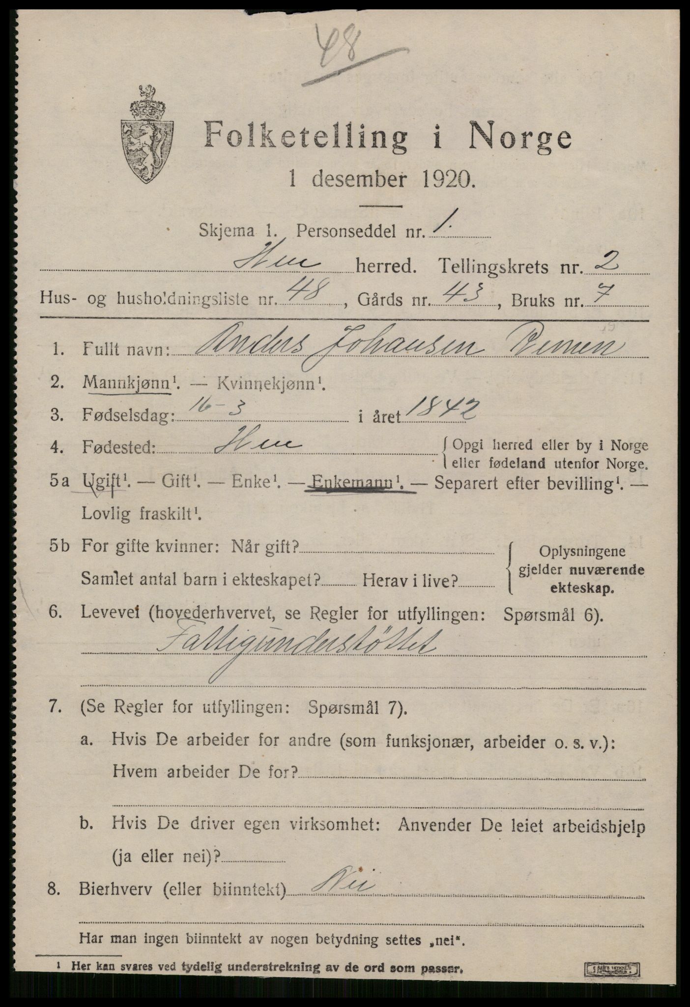 SAT, 1920 census for Hen, 1920, p. 1424