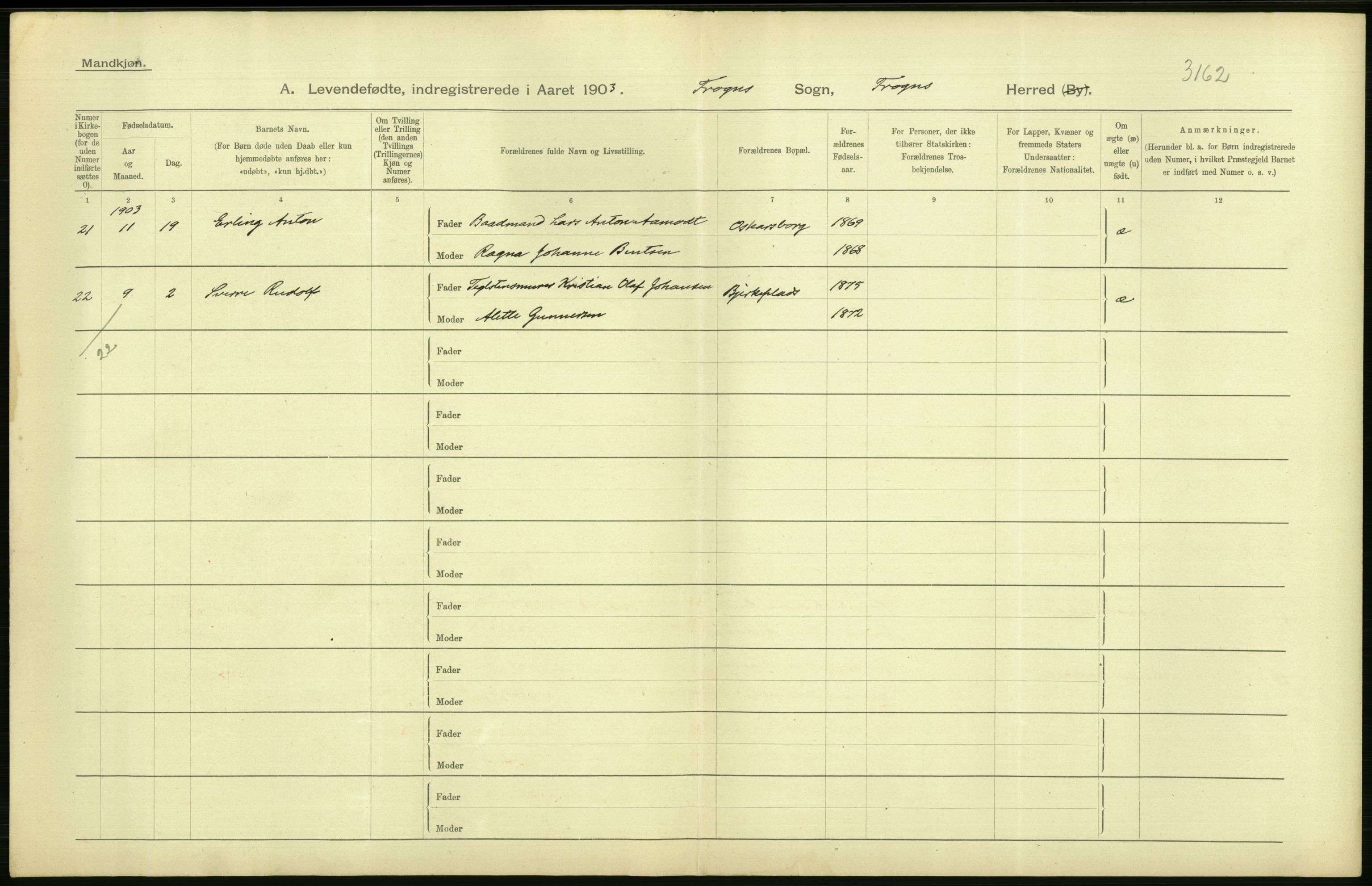 Statistisk sentralbyrå, Sosiodemografiske emner, Befolkning, AV/RA-S-2228/D/Df/Dfa/Dfaa/L0002: Akershus amt: Fødte, gifte, døde, 1903, p. 40