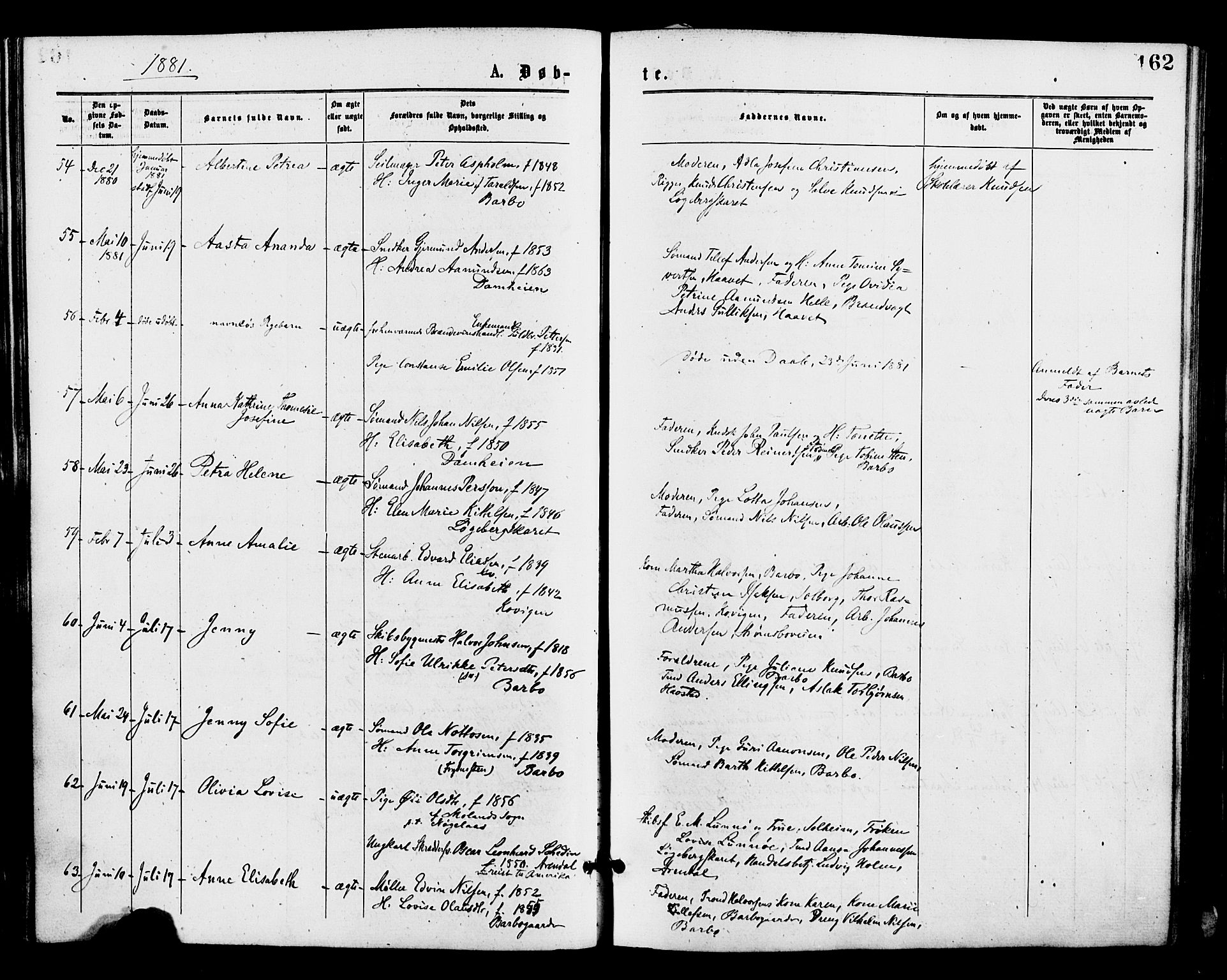 Barbu sokneprestkontor, AV/SAK-1111-0003/F/Fa/L0001: Parish register (official) no. A 1 /1, 1878-1883, p. 162