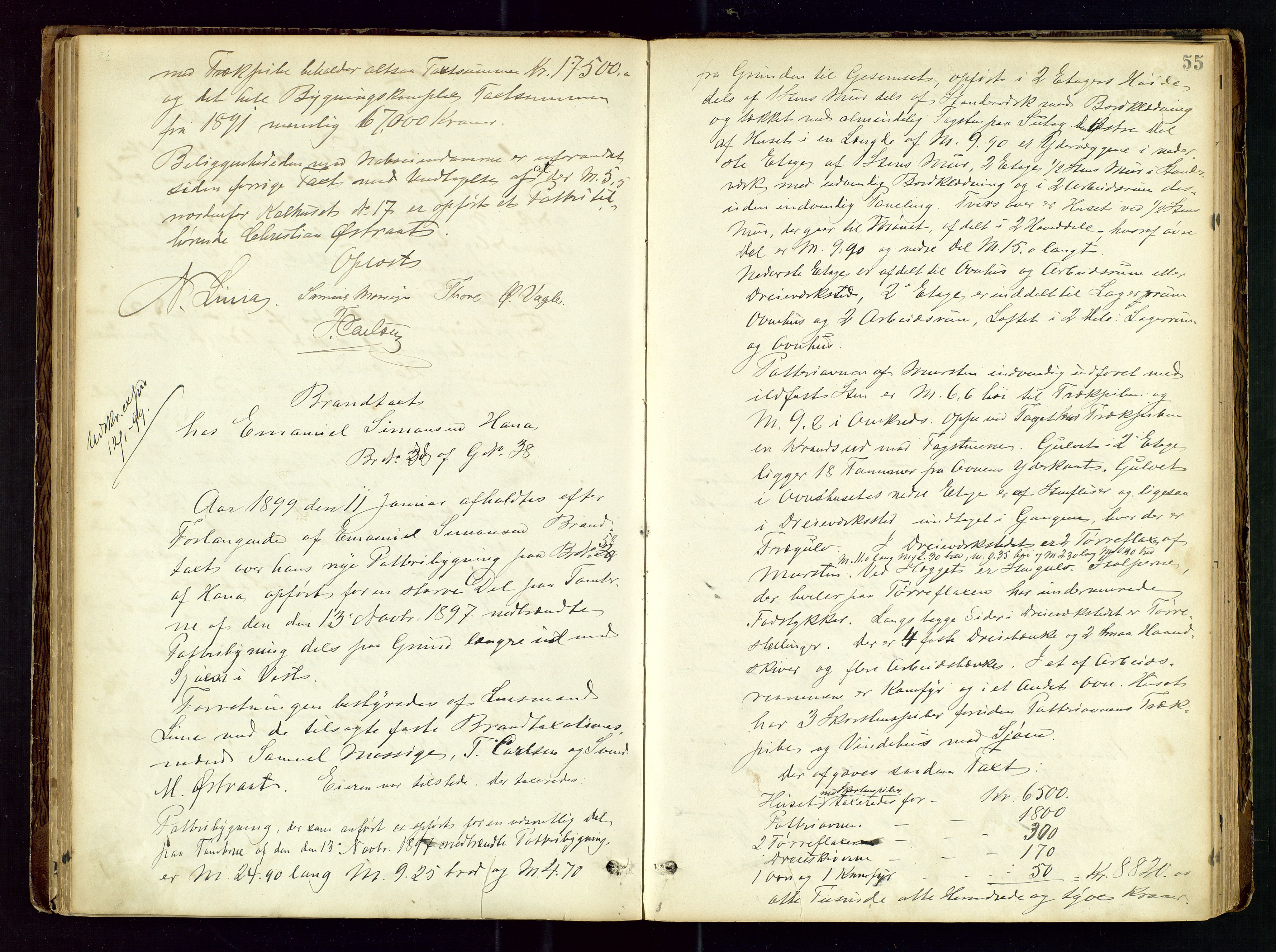 Høyland/Sandnes lensmannskontor, SAST/A-100166/Goa/L0002: "Brandtaxtprotokol for Landafdelingen i Høiland", 1880-1917, p. 54b-55a