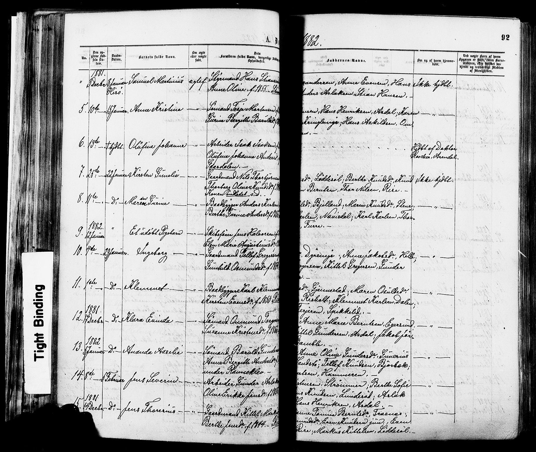 Øyestad sokneprestkontor, AV/SAK-1111-0049/F/Fa/L0016: Parish register (official) no. A 16, 1874-1886, p. 92