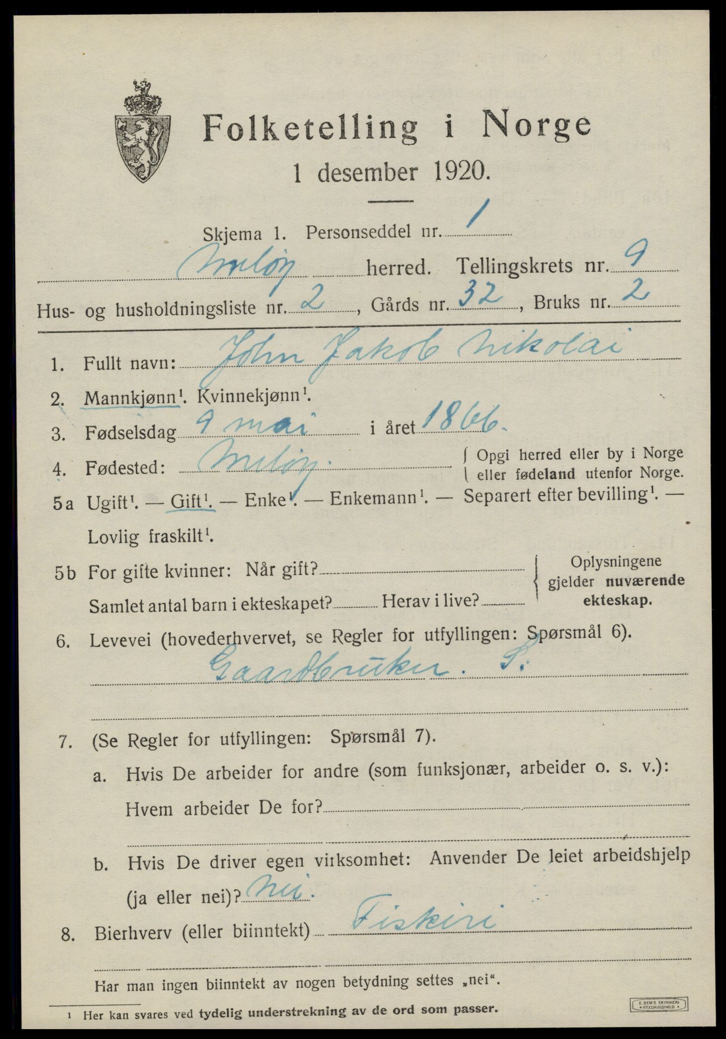 SAT, 1920 census for Meløy, 1920, p. 4423