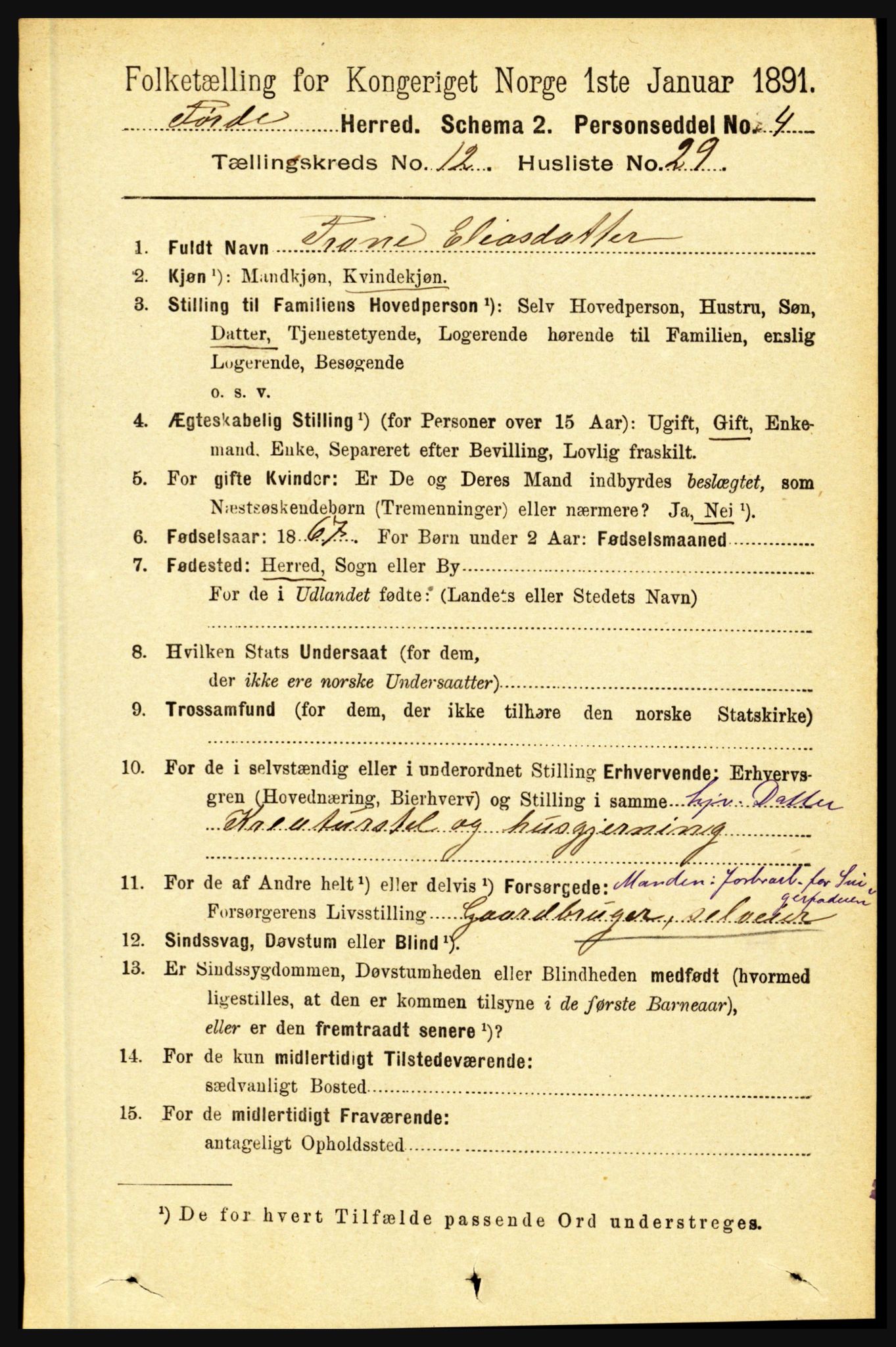 RA, 1891 census for 1432 Førde, 1891, p. 4474