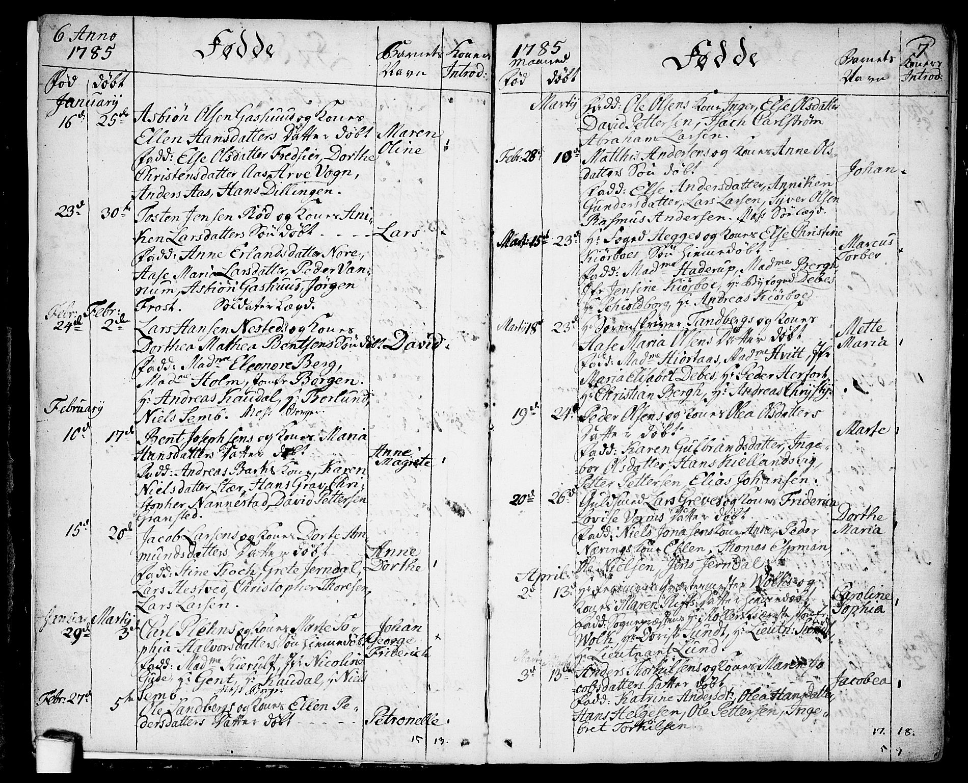 Moss prestekontor Kirkebøker, SAO/A-2003/F/Fa/L0004: Parish register (official) no. I 4, 1784-1808, p. 6-7