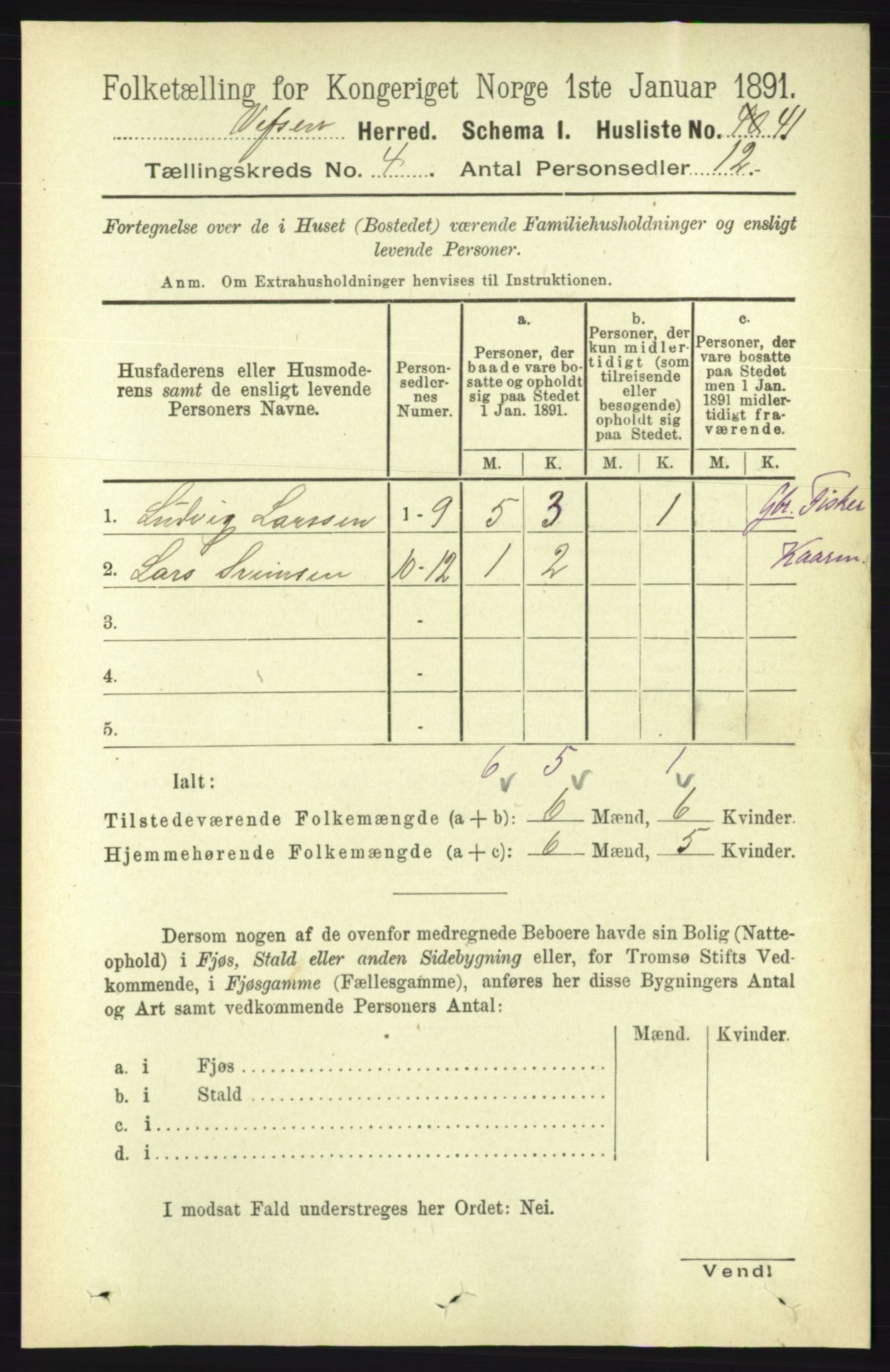 RA, 1891 census for 1824 Vefsn, 1891, p. 1603