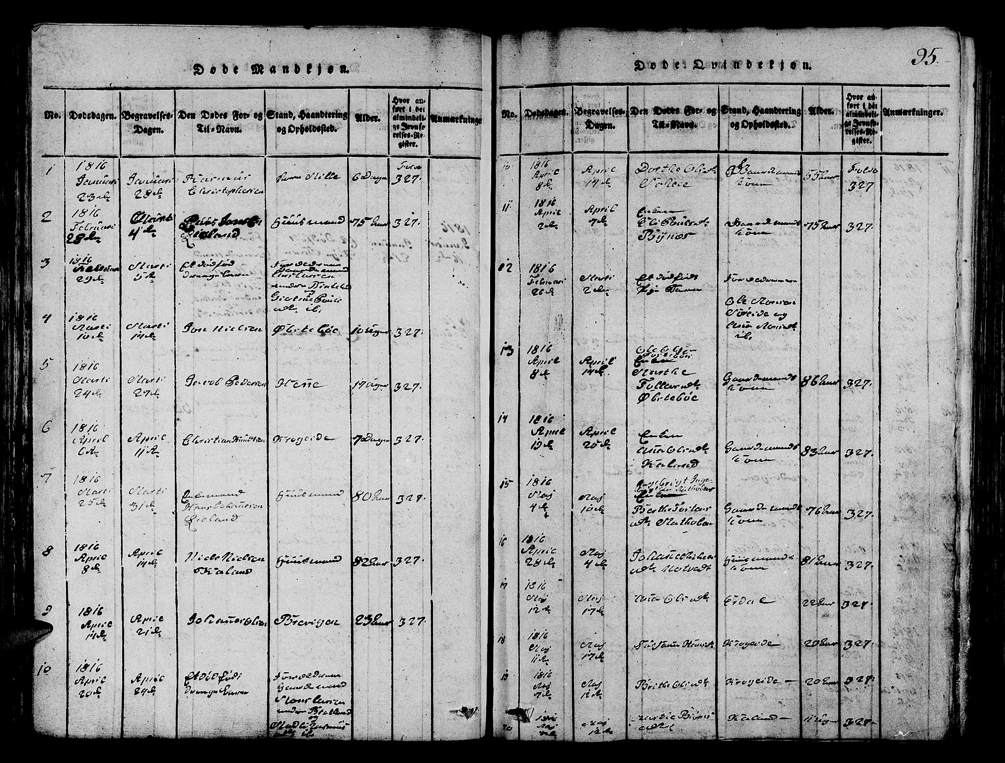 Fana Sokneprestembete, AV/SAB-A-75101/H/Hab/Haba/L0001: Parish register (copy) no. A 1, 1816-1836, p. 95