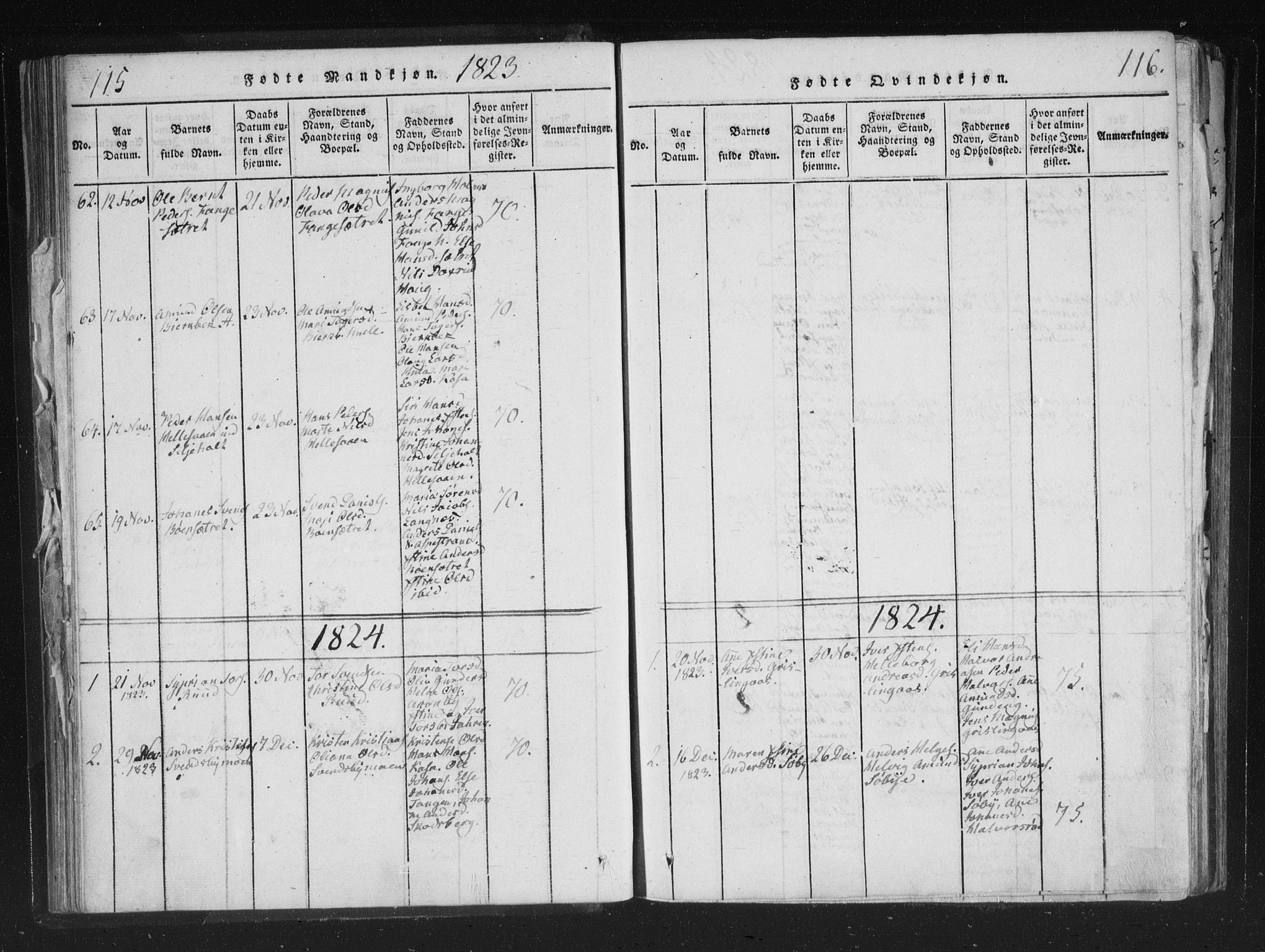 Aremark prestekontor Kirkebøker, AV/SAO-A-10899/F/Fc/L0001: Parish register (official) no. III 1, 1814-1834, p. 115-116