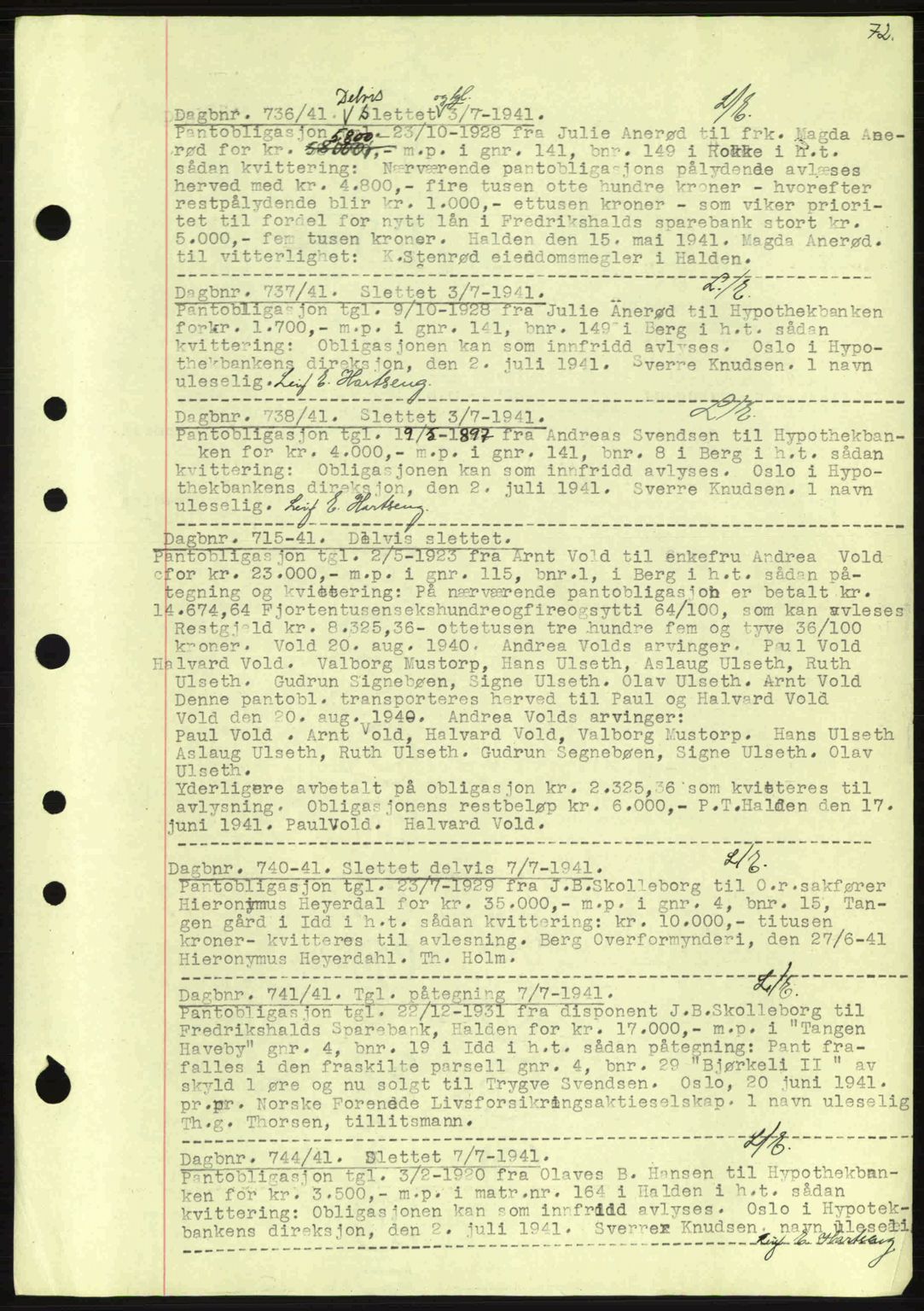 Idd og Marker sorenskriveri, AV/SAO-A-10283/G/Gb/Gbc/L0002: Mortgage book no. B4-9a, 1939-1945, Diary no: : 736/1941