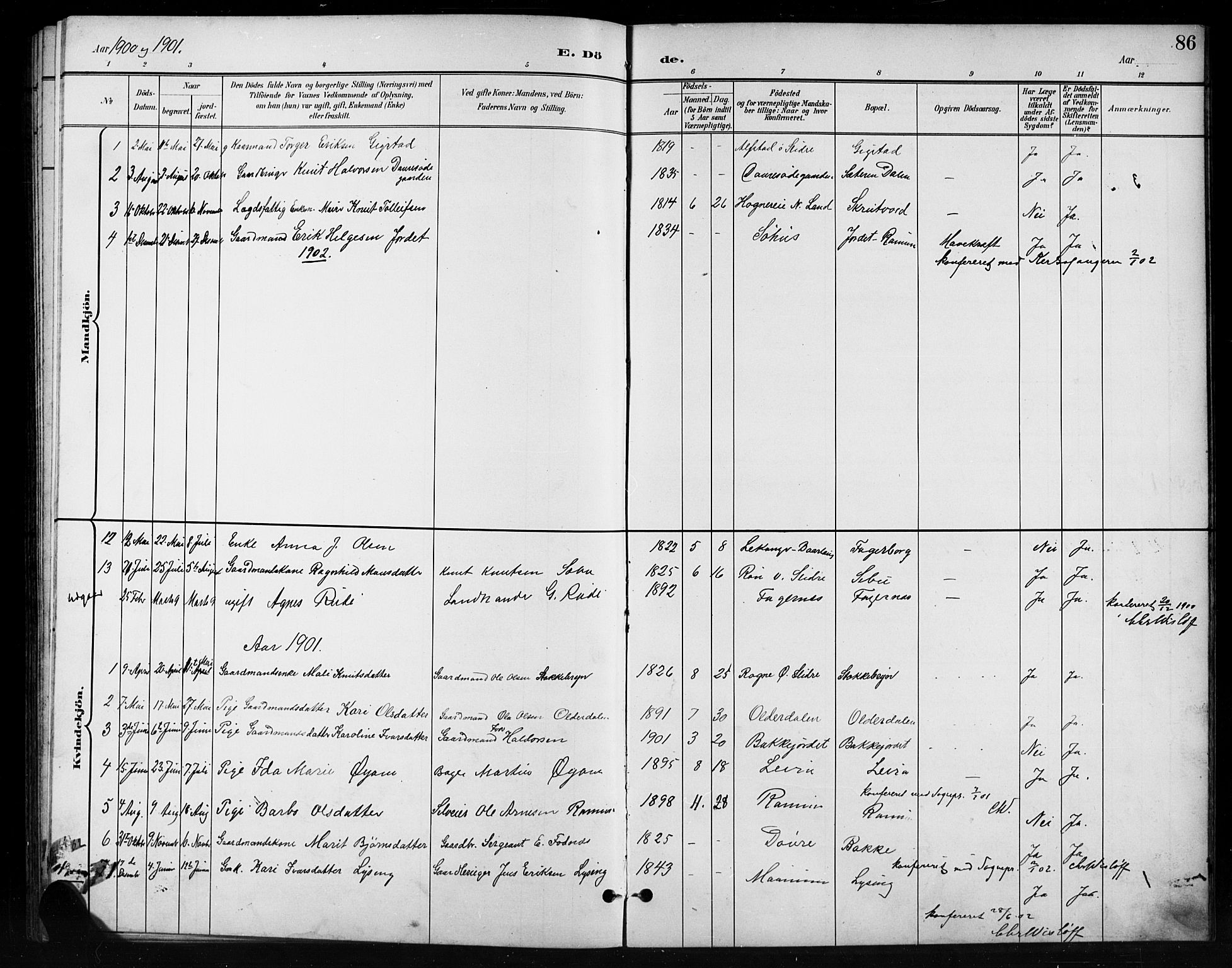 Nord-Aurdal prestekontor, AV/SAH-PREST-132/H/Ha/Hab/L0011: Parish register (copy) no. 11, 1897-1918, p. 86