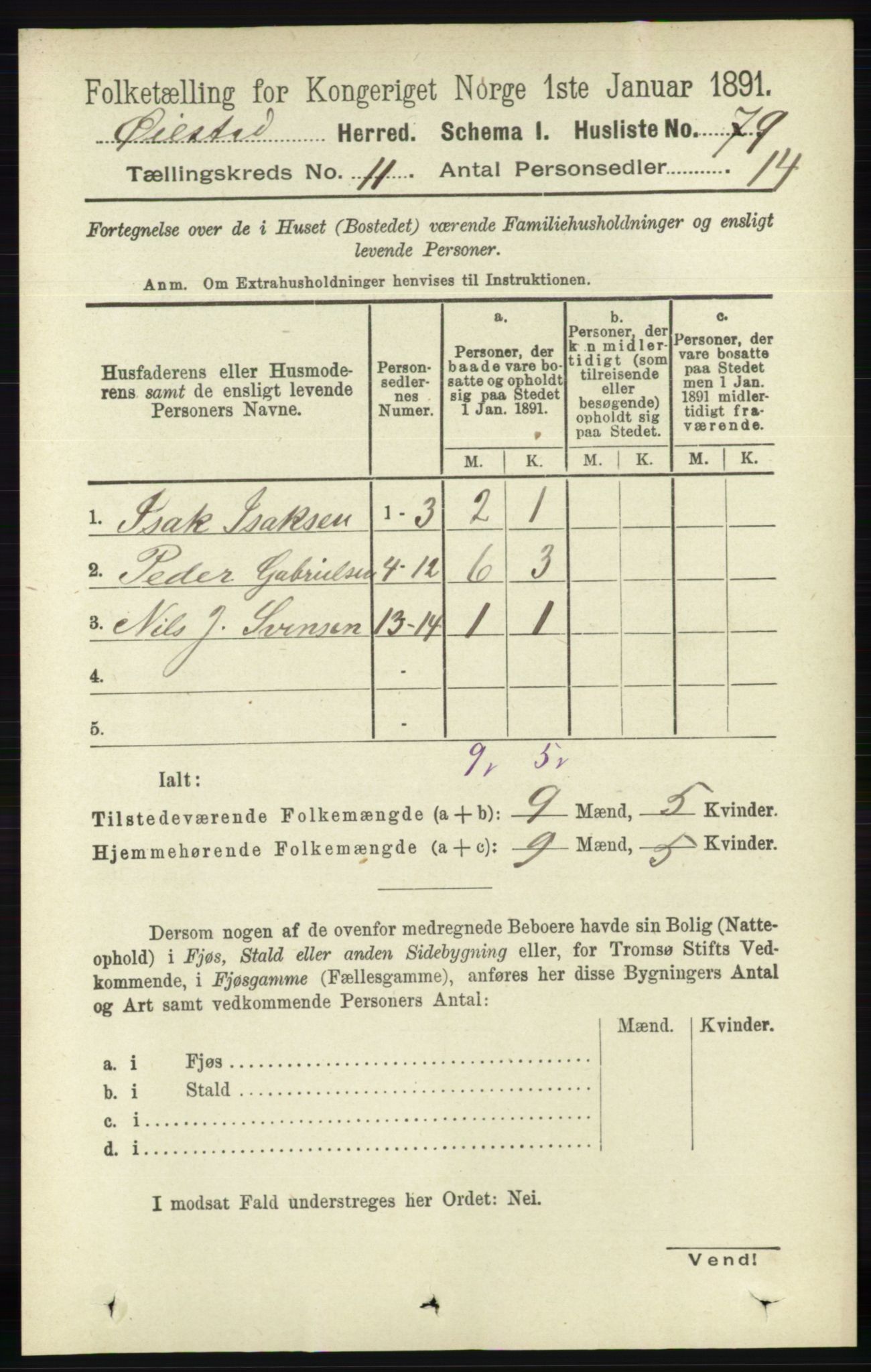 RA, 1891 census for 0920 Øyestad, 1891, p. 4807