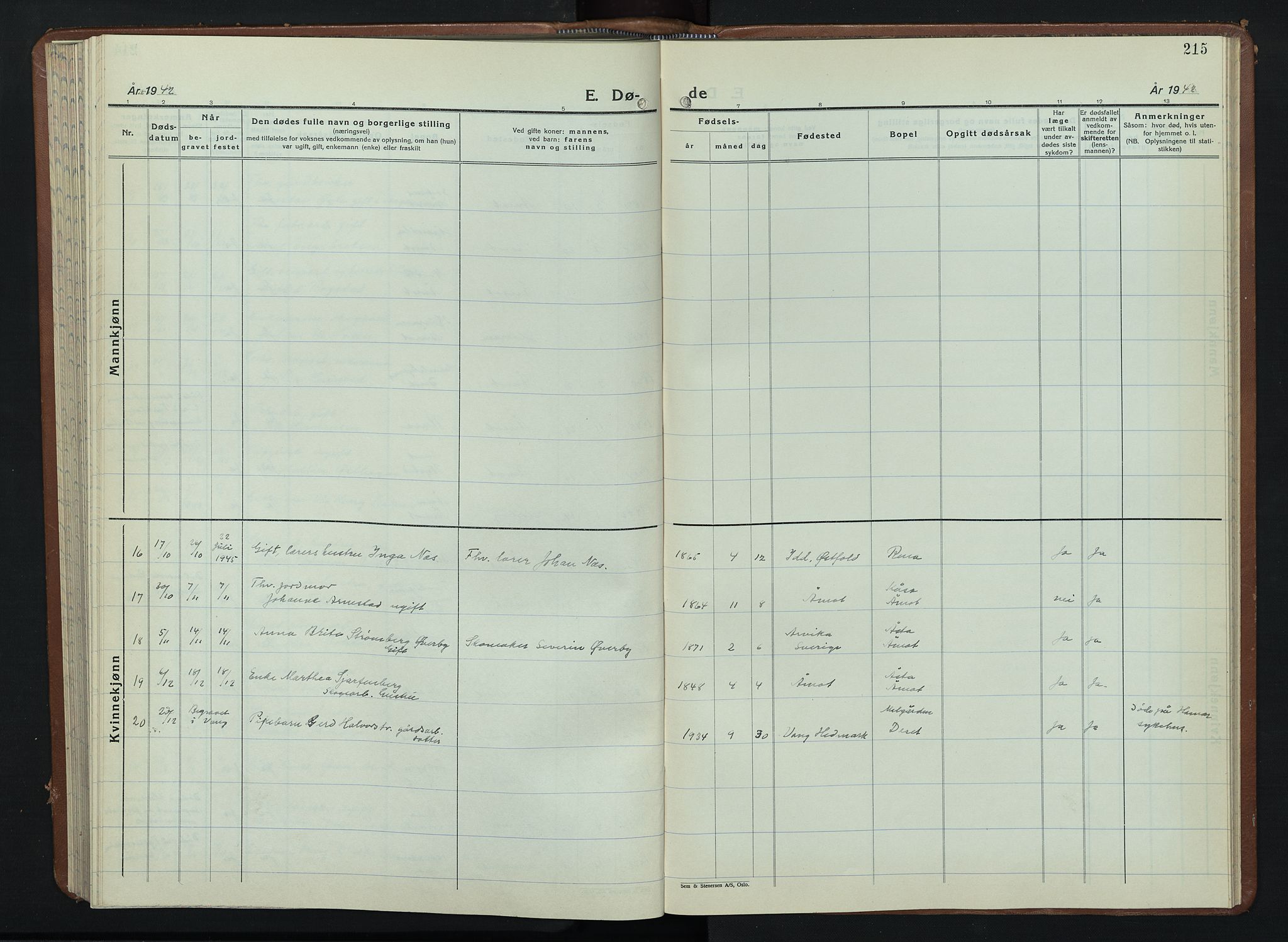 Åmot prestekontor, Hedmark, AV/SAH-PREST-056/H/Ha/Hab/L0008: Parish register (copy) no. 8, 1938-1947, p. 215