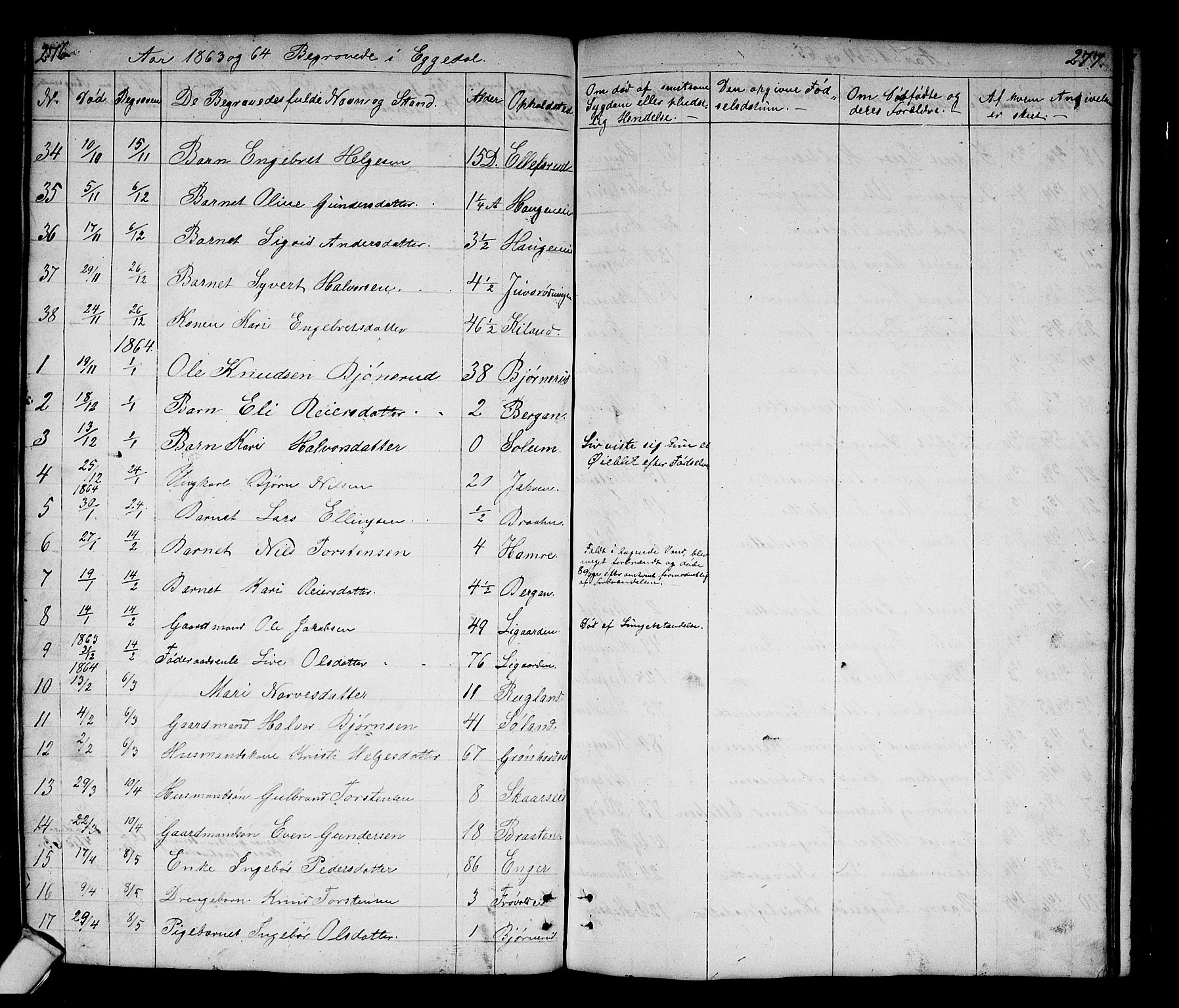 Sigdal kirkebøker, SAKO/A-245/G/Gb/L0001: Parish register (copy) no. II 1, 1841-1874, p. 276-277