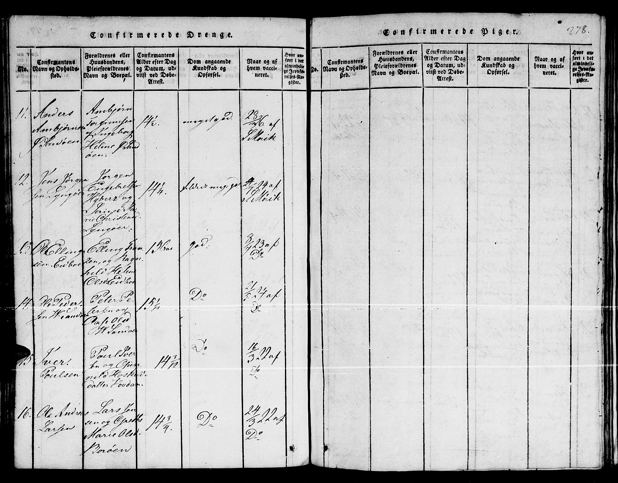 Dypvåg sokneprestkontor, SAK/1111-0007/F/Fb/Fba/L0009: Parish register (copy) no. B 9, 1816-1842, p. 278