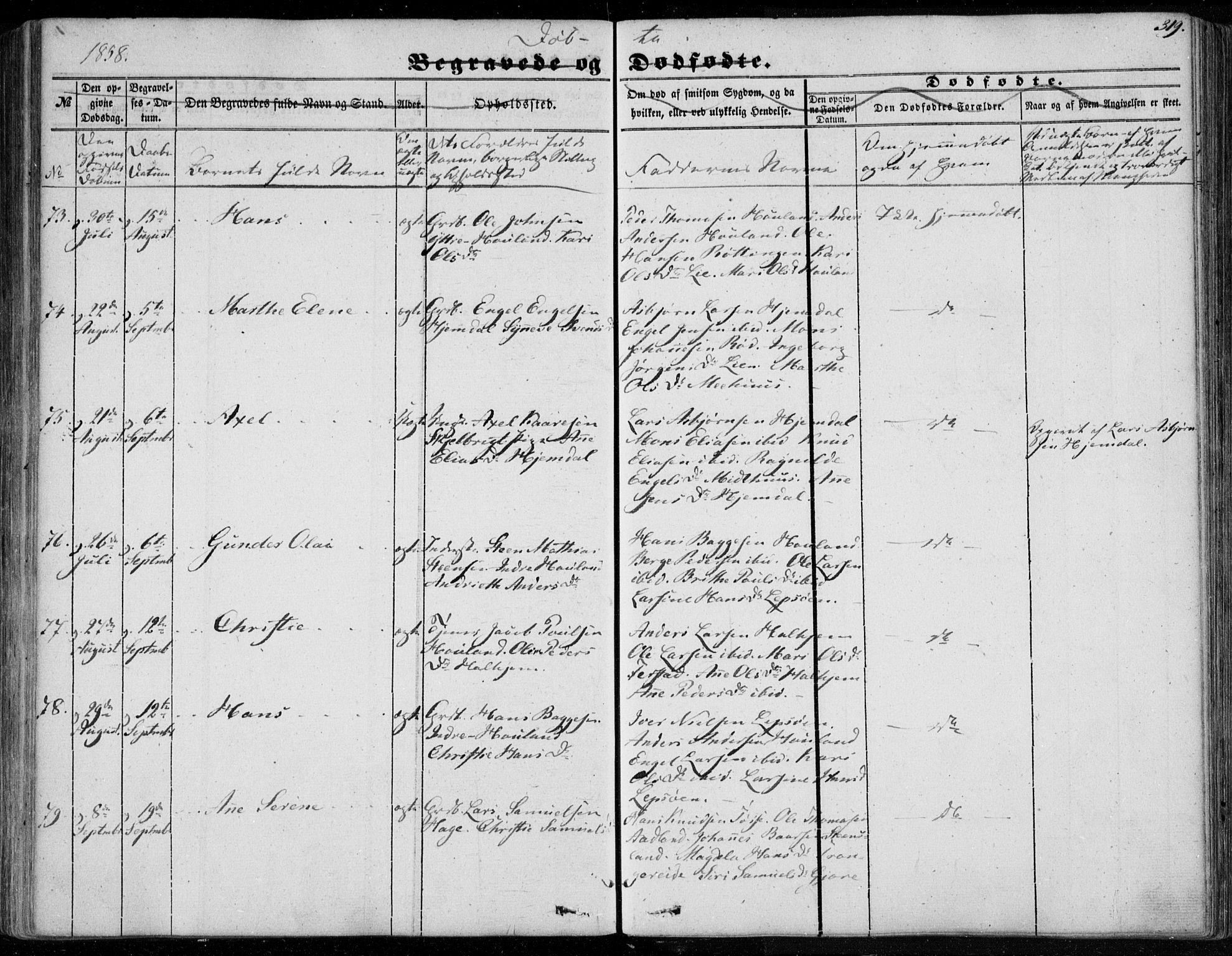 Os sokneprestembete, AV/SAB-A-99929: Parish register (official) no. A 16, 1851-1859, p. 319