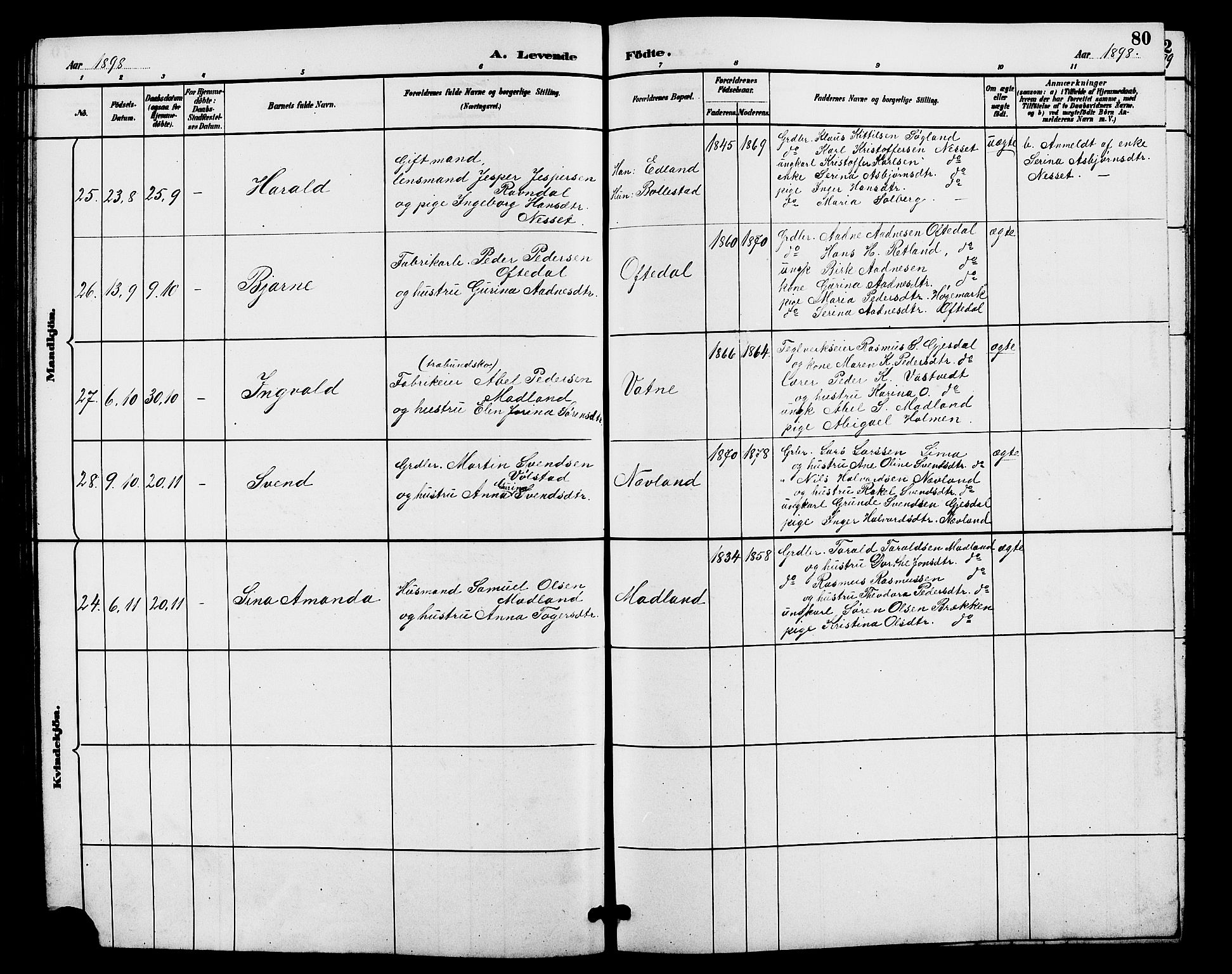 Lye sokneprestkontor, AV/SAST-A-101794/001/30BB/L0008: Parish register (copy) no. B 7, 1887-1901, p. 80