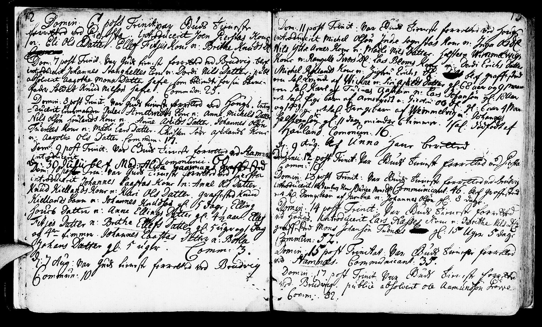 Haus sokneprestembete, SAB/A-75601/H/Haa: Parish register (official) no. A 4, 1723-1733, p. 12-13