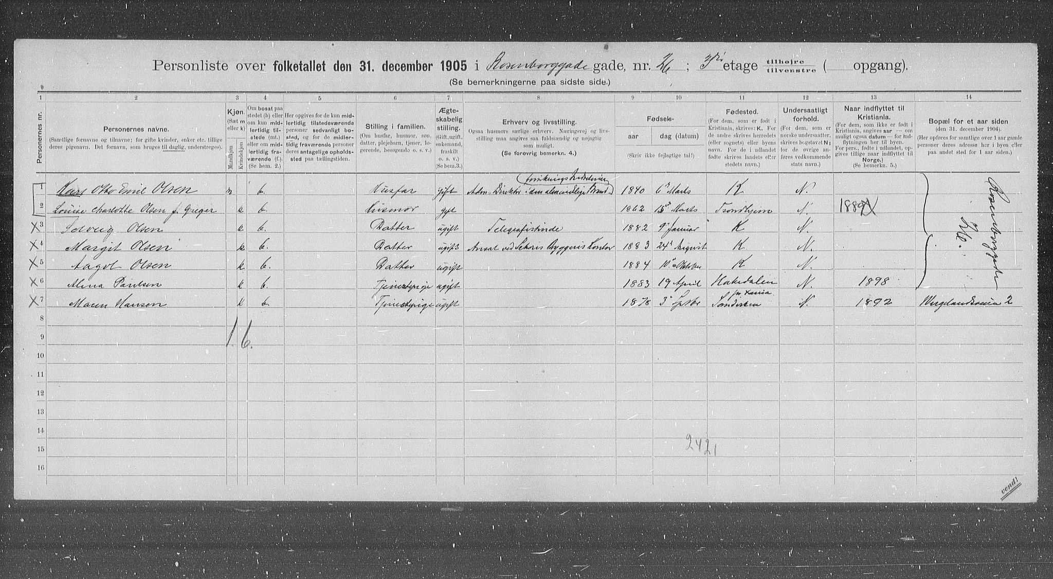 OBA, Municipal Census 1905 for Kristiania, 1905, p. 44057