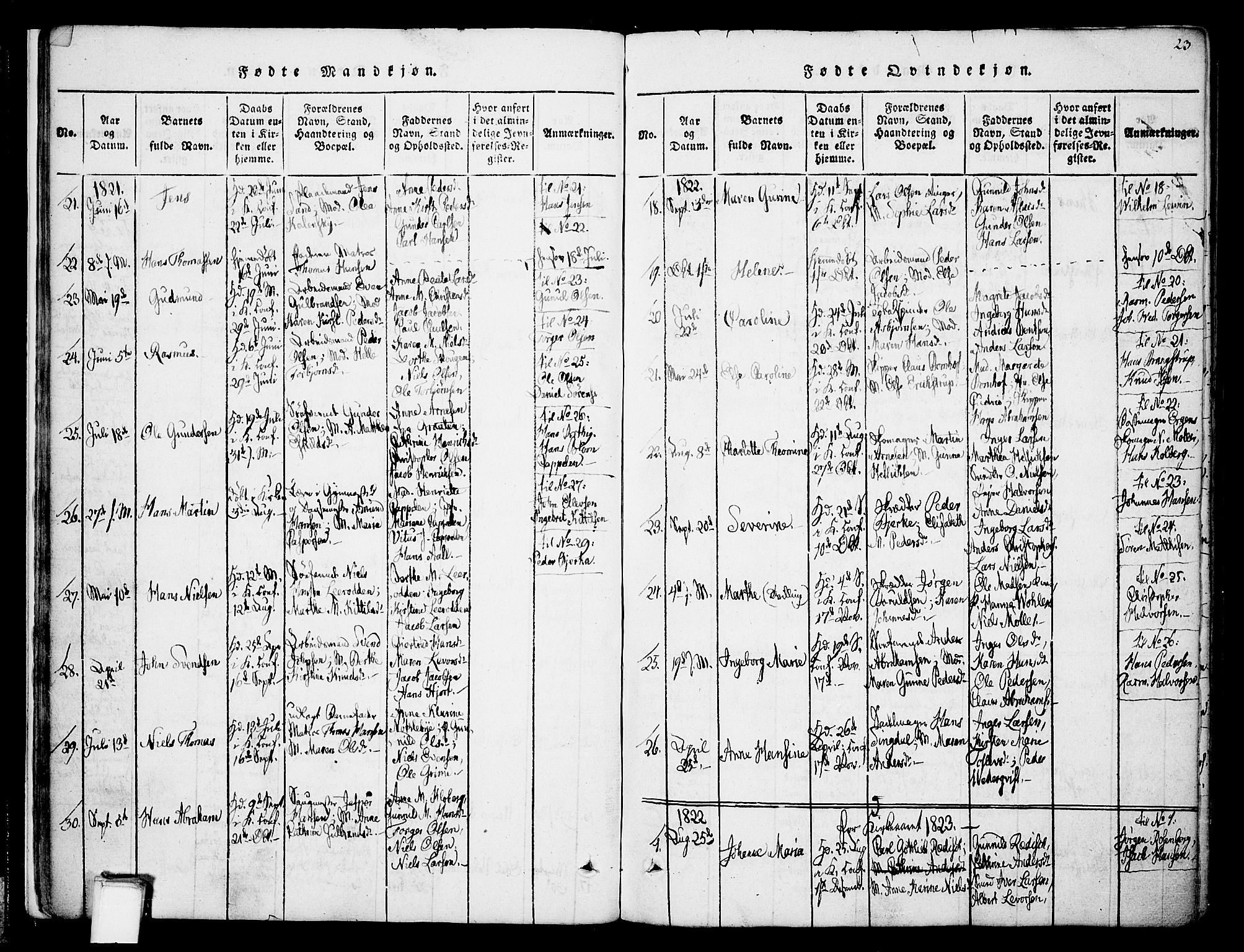 Skien kirkebøker, SAKO/A-302/F/Fa/L0005: Parish register (official) no. 5, 1814-1843, p. 23