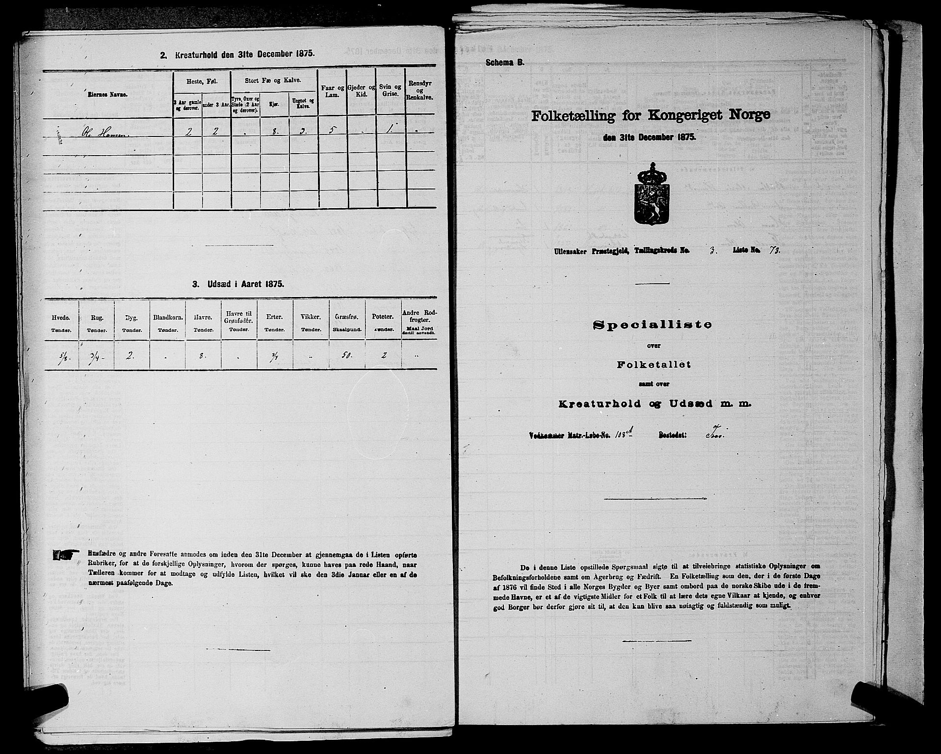 RA, 1875 census for 0235P Ullensaker, 1875, p. 446