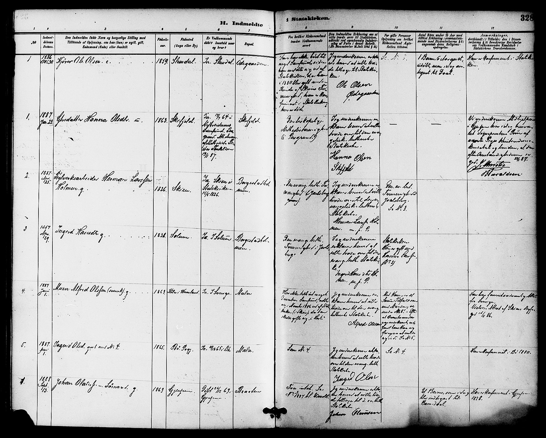 Gjerpen kirkebøker, SAKO/A-265/F/Fa/L0010: Parish register (official) no. I 10, 1886-1895, p. 328